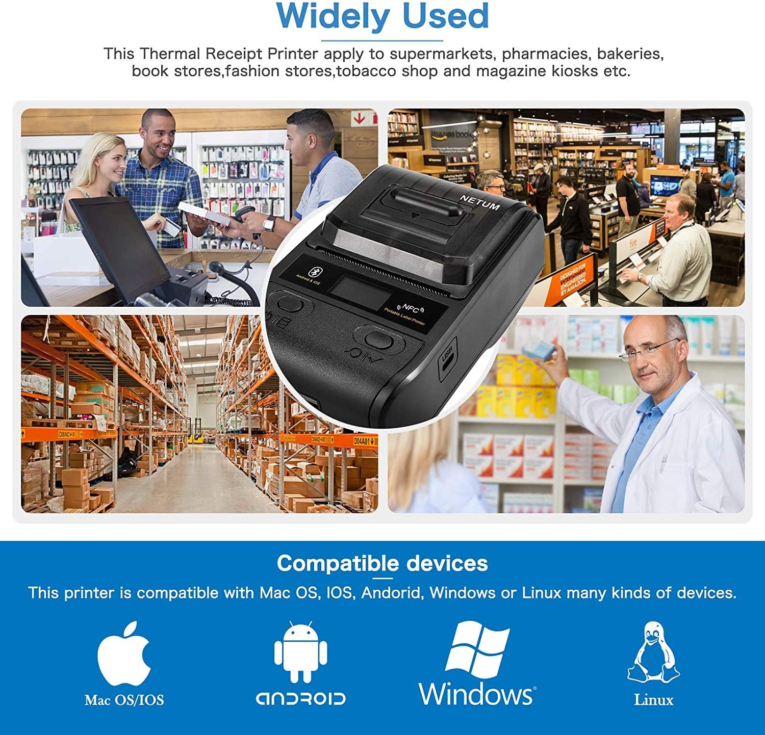 NT G5 54mm Thermal Printer for Receipts & Labels - High-Speed USB/Bluetooth Compatible for Retail, Shipping & Small Business Use