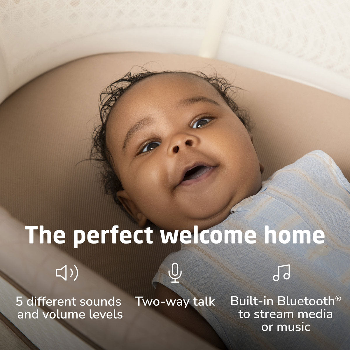 Maxi Cosi Starling Smart Bassinet – Auto Rocking Baby Bassinet with Bluetooth, White Noise & Sleep Tracking – Perfect for Nursery, Bedroom & Travel