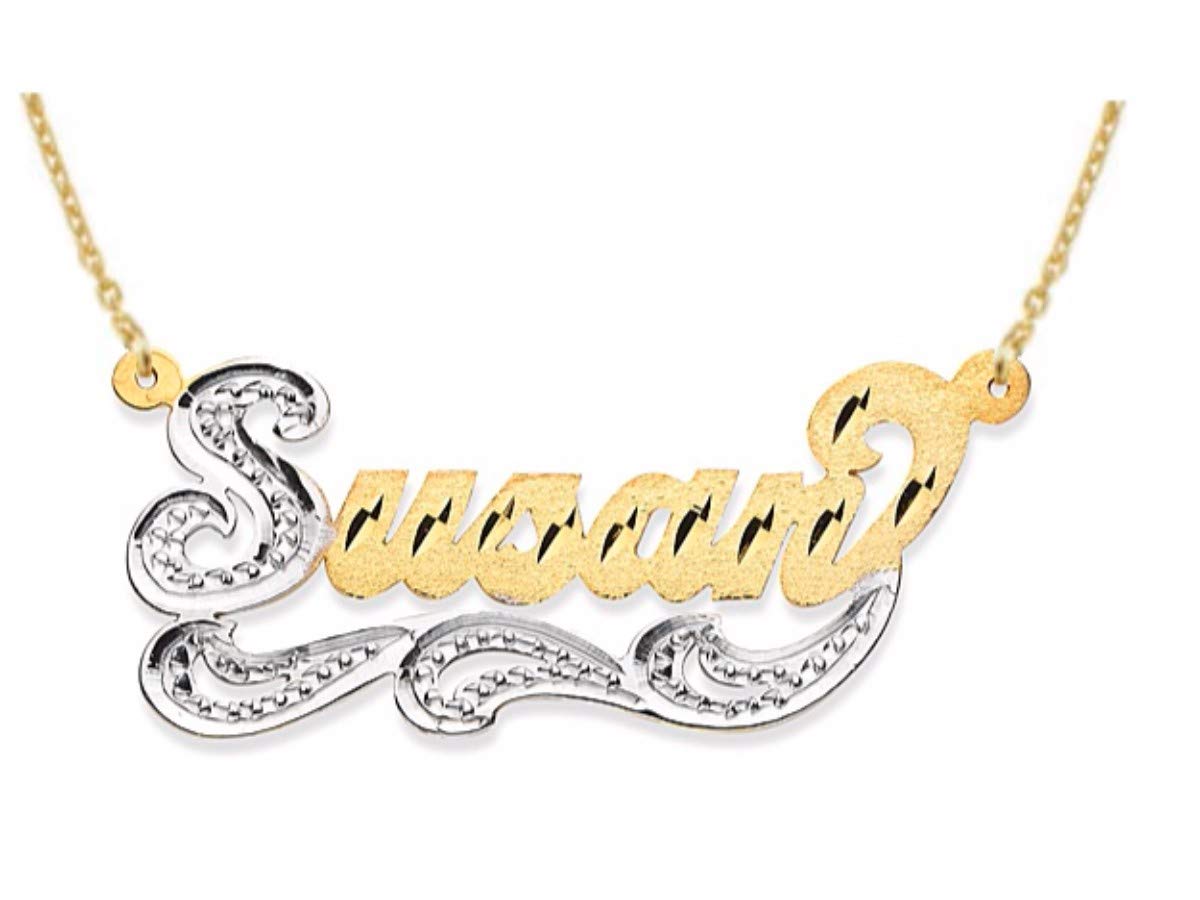 RYLOS Personalized Nameplate Necklace for Women & Men - Sterling Silver or Gold Plated, Diamond Look Satin Finish - Custom Made to Order Jewelry for Gifts, Anniversaries & Special Occasions