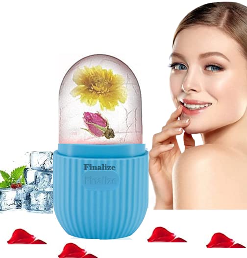 Finalize Ice Roller for Face Massager - 100% Natural Jade & Gua Sha Stone Facial Massager for Anti-Aging, Skin Tightening & Glow Enhancement | Reusable Ice Treatment for Clear Skin | Perfect for Morning Routine, Post-Workout Recovery & Spa Night (Blue Stone)