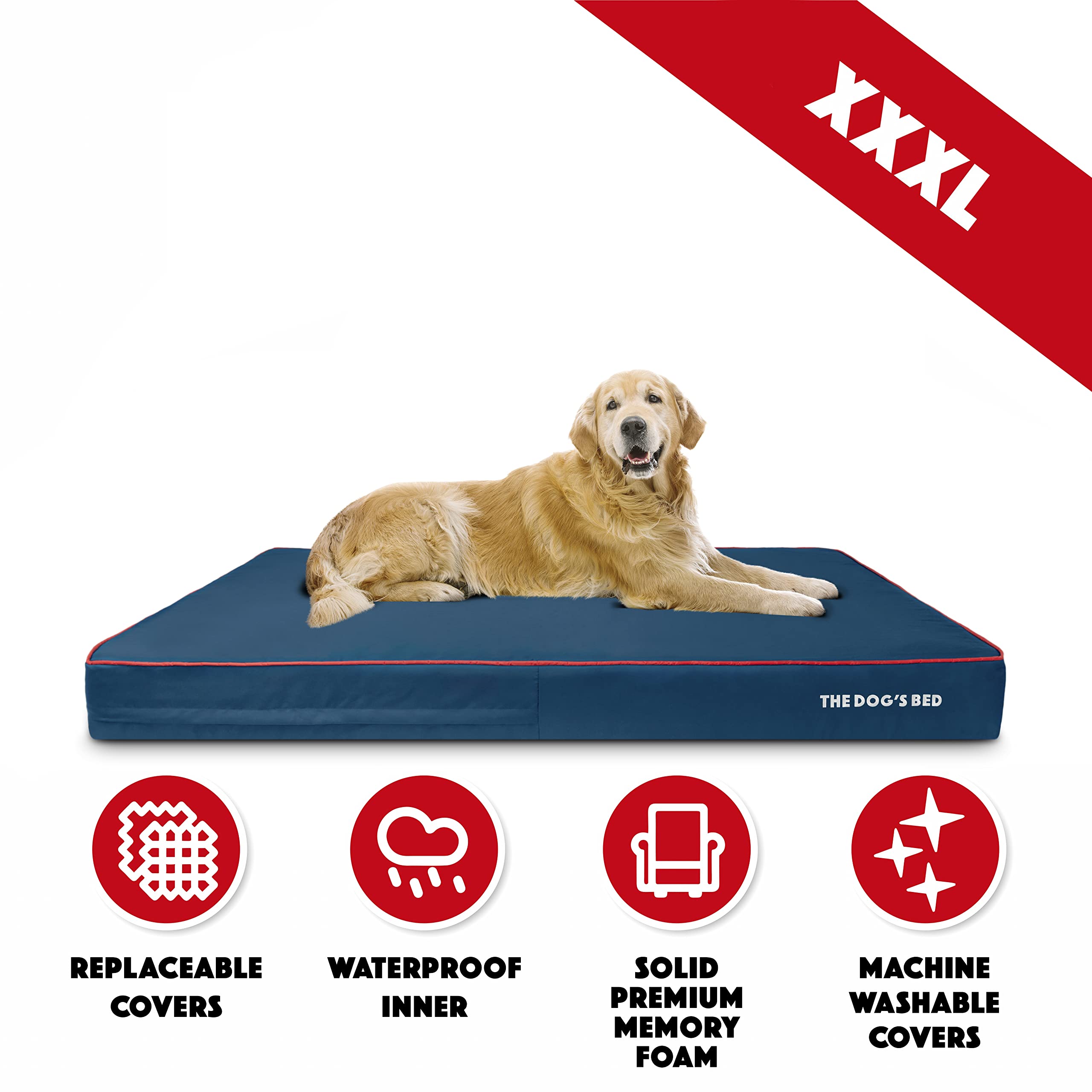 Orthopedic Memory Foam Dog Bed for Large Dogs - XXXL 64x44 Inches, Blue/Red, Pain Relief for Arthritis, Hip & Elbow Dysplasia - Post-Surgery Support with Waterproof Washable Cover - Ideal for Elderly Dogs & Pets with Joint Issues - Perfect for Living Room, Bedroom or Crate Use