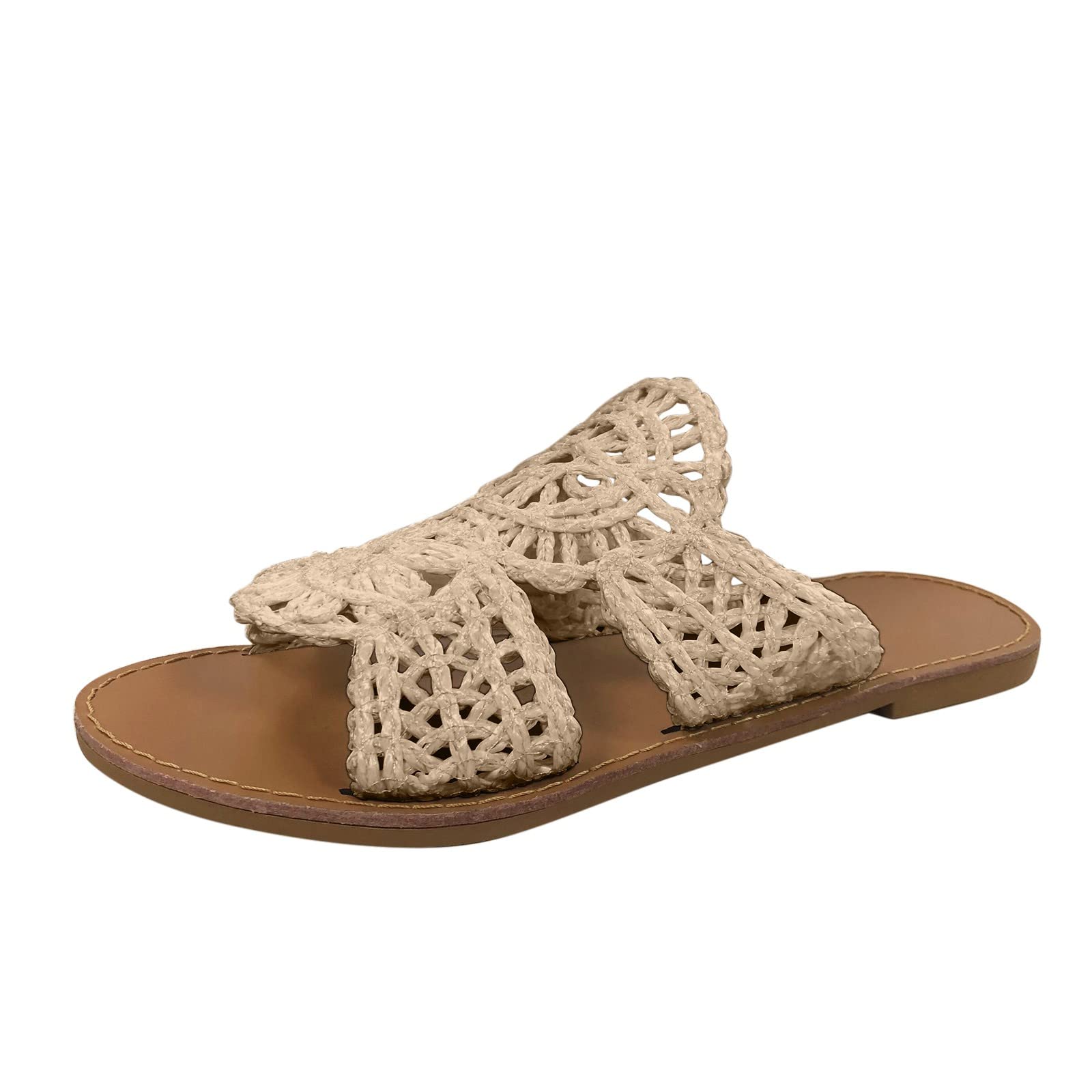 Women's Summer Flat Sandals - Comfortable Slip-On Casual Shoes with Hollow Design & Breathable Woven Cloth | Perfect for Beach, Vacation, and Everyday Wear