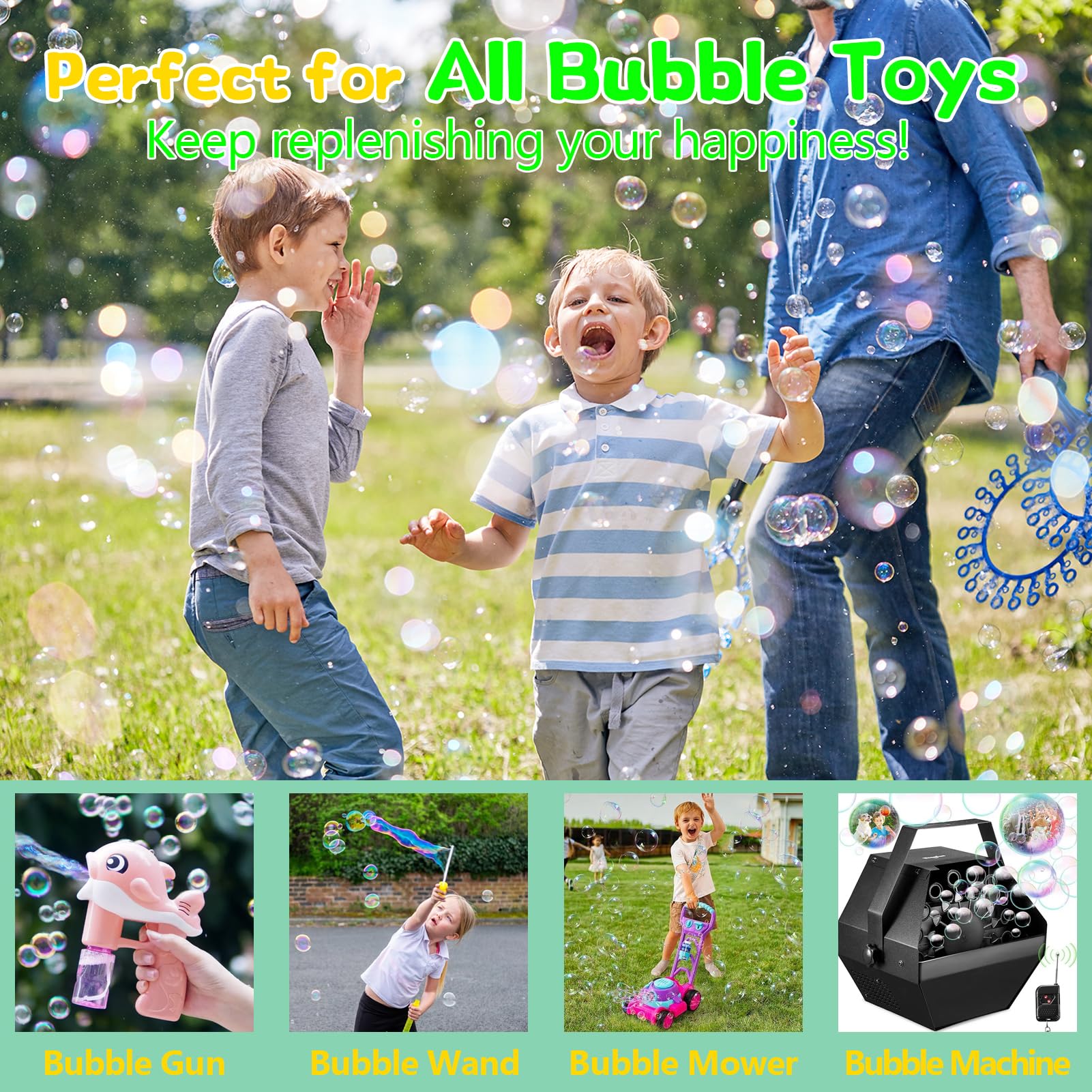 Premium Bubble Solution Refill - 1 Liter (33.8 oz) for Bubble Machines, Giant Wands & Blowers | Safe Non-Toxic Kids Bubbles for Toddlers, Boys & Girls | Perfect for Halloween Parties, Outdoor Play & Birthday Celebrations