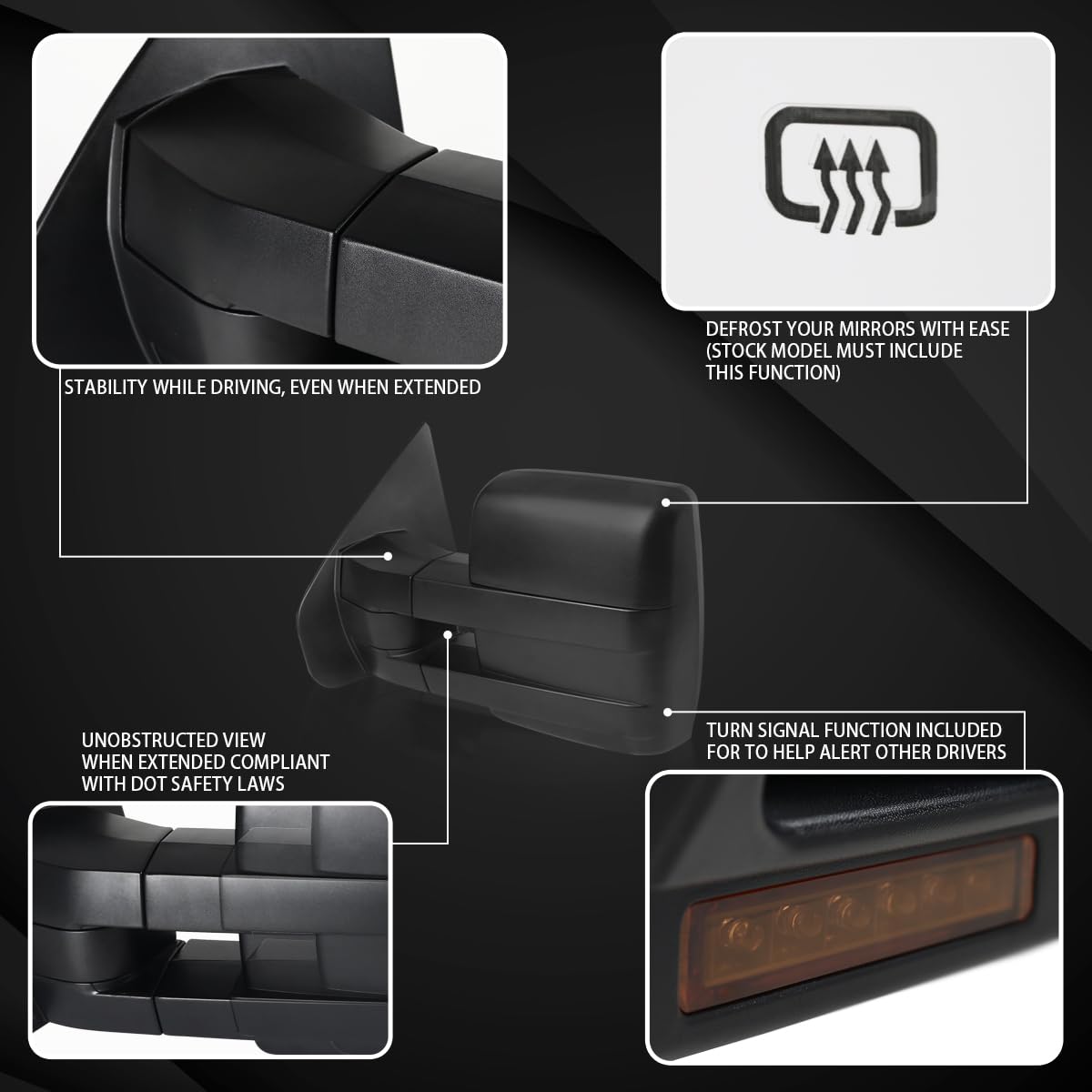 Autozensation Power Towing Mirrors with LED Turn Signal & Puddle Lights - Compatible with Ford F150 2007-2014 Models - Perfect for Towing, Night Driving, and Enhanced Visibility