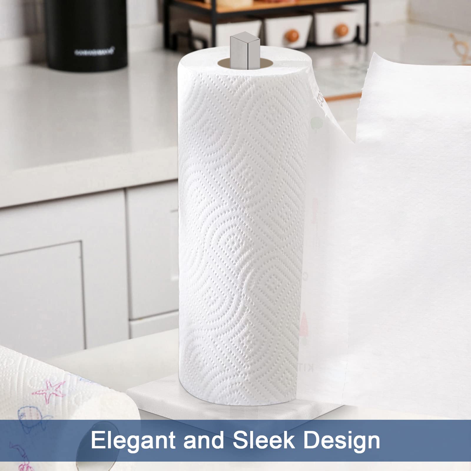 NearMoon Stainless Steel Standing Paper Towel Holder with Marble Base - Chrome Finish for Standard & Jumbo Rolls | Modern Kitchen & Bathroom Countertop Organizer | Perfect for Cooking, Cleaning & Home Decor