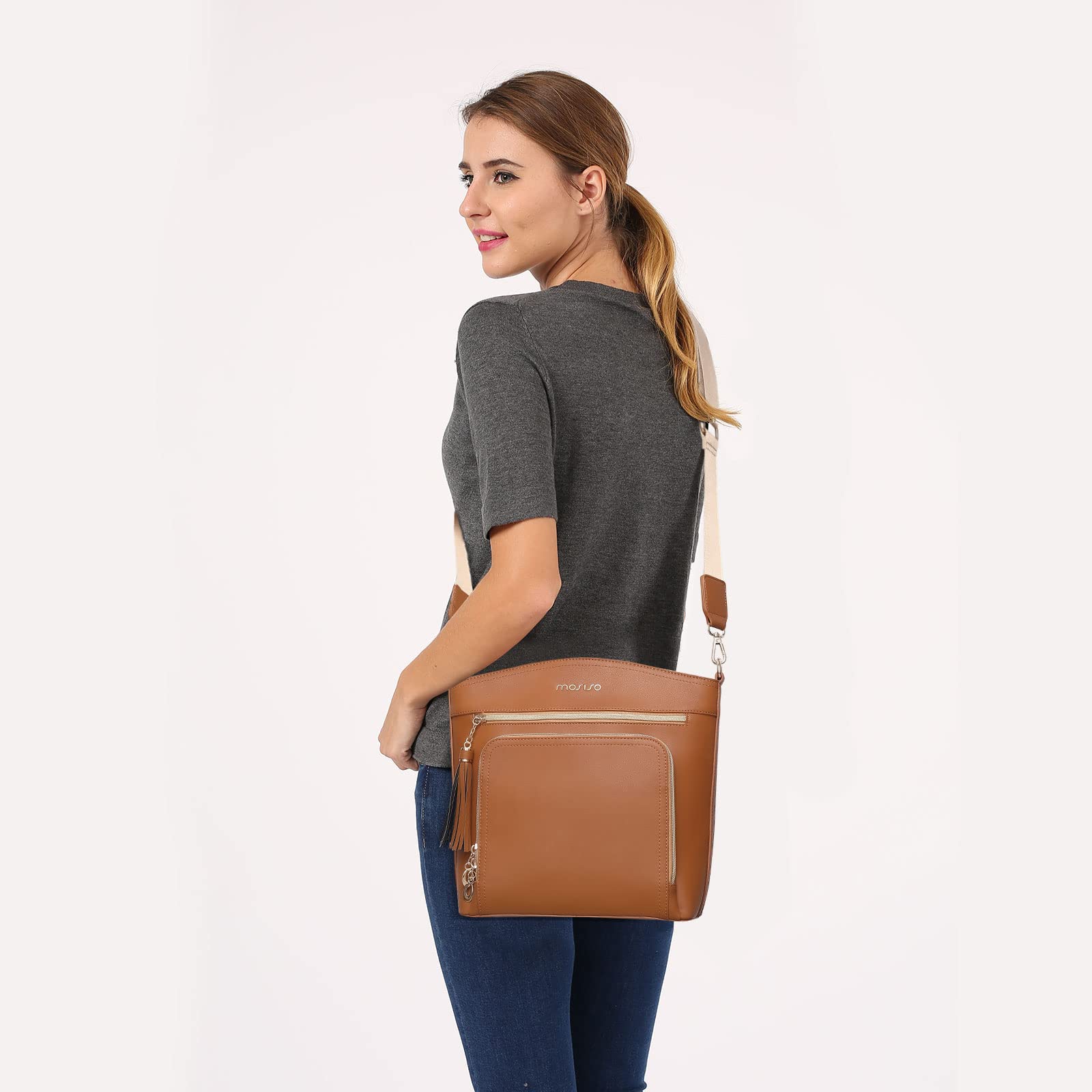 MOSISO Women's Crossbody Bag with Multi Pockets, Card Holder & Tassel - Stylish Shoulder Purse for Daily Use, Travel & Shopping