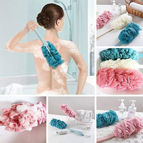 BlueFinger Loofah Back Scrubber with Long Handle - Soft Nylon Mesh Bath Sponge & Shower Brush Set, Exfoliating Body Scrubber for Deep Cleansing (Mix Colors) - Perfect for Back Washing, Exfoliation & Relaxing Spa Experience at Home