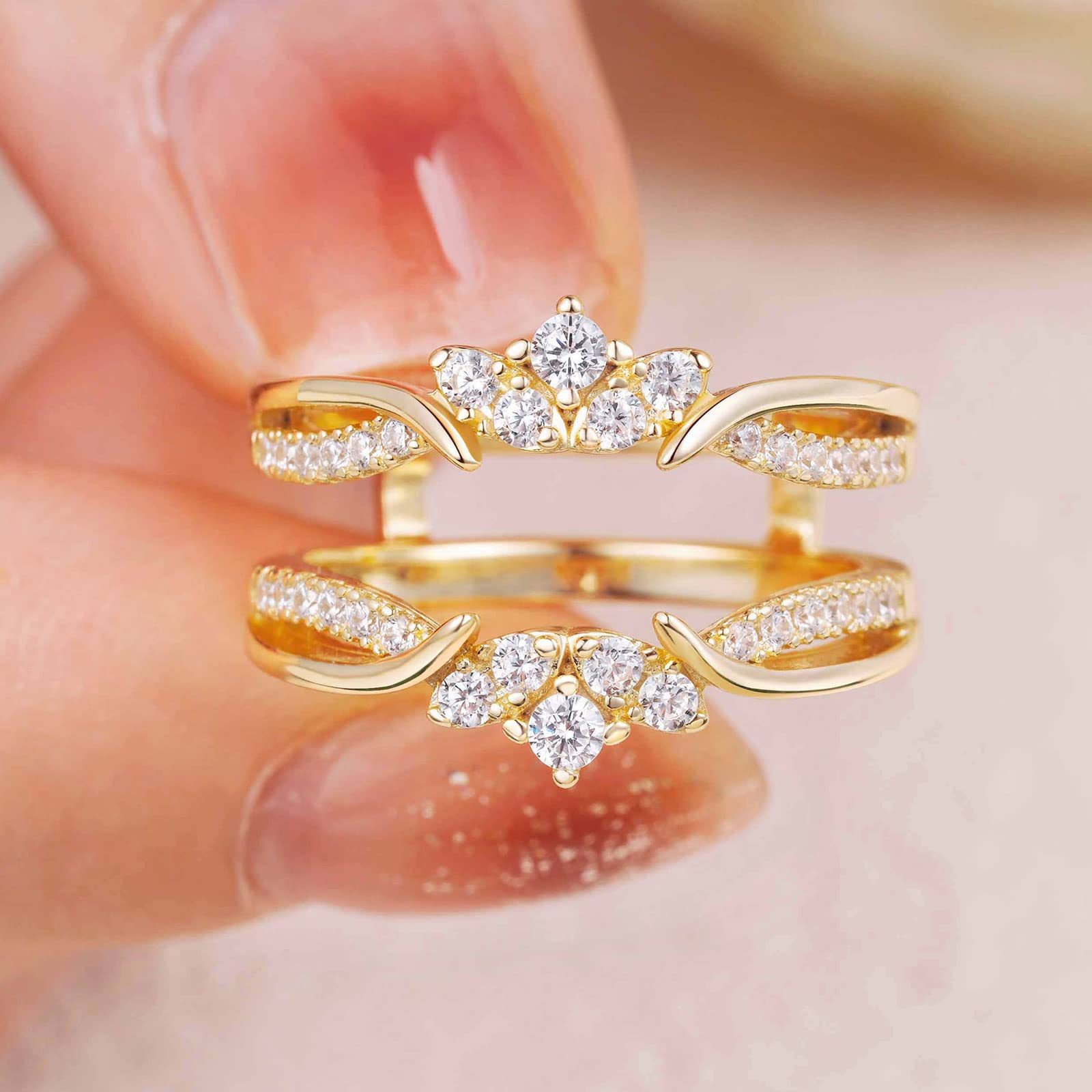 SHELOVES Rose Gold Plated Guard Ring Enhancers for Engagement Rings - AAAAA CZ 925 Sterling Silver (Sizes 5-12) | Perfect Wedding Band Enhancer & Anniversary Gift for Her