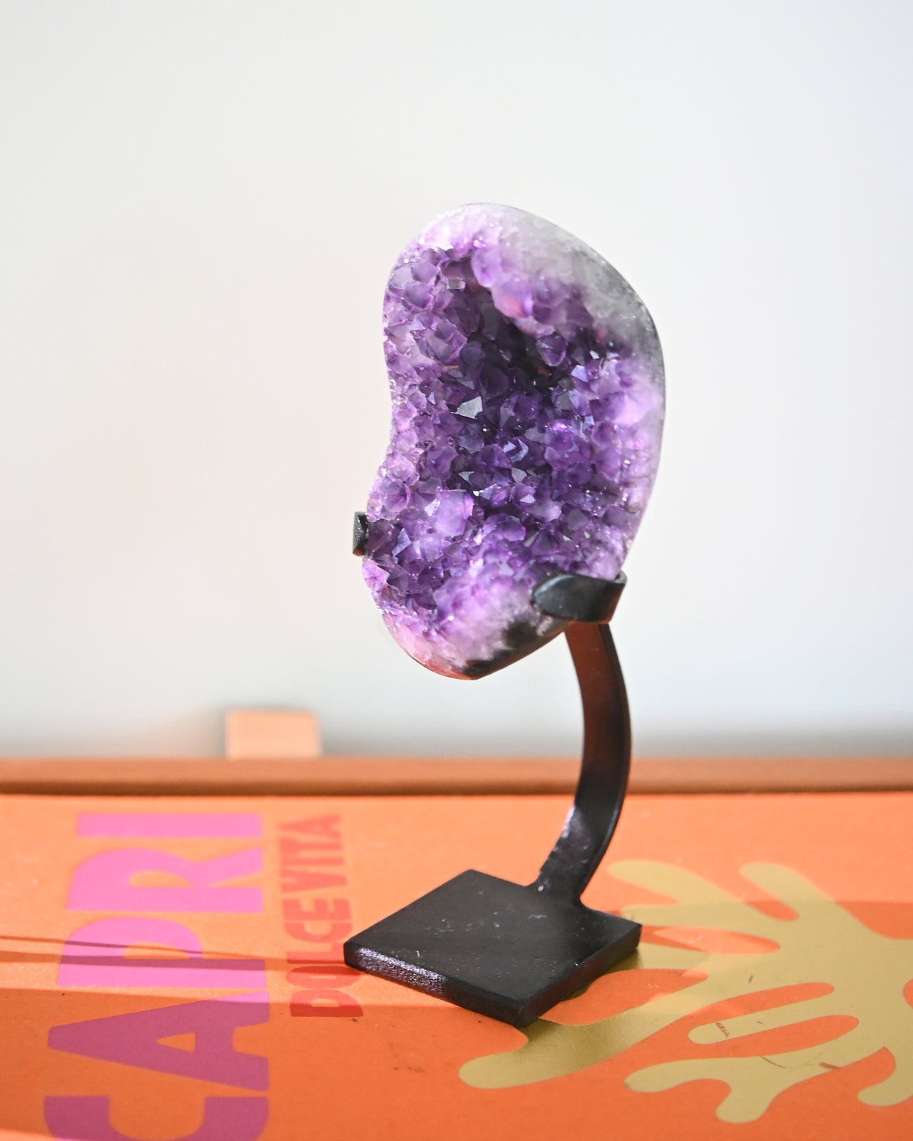 Natural Amethyst Crystal Geode on Wooden Stand - 2 lbs Healing Stone for Home Decor, Meditation & Spiritual Gifts