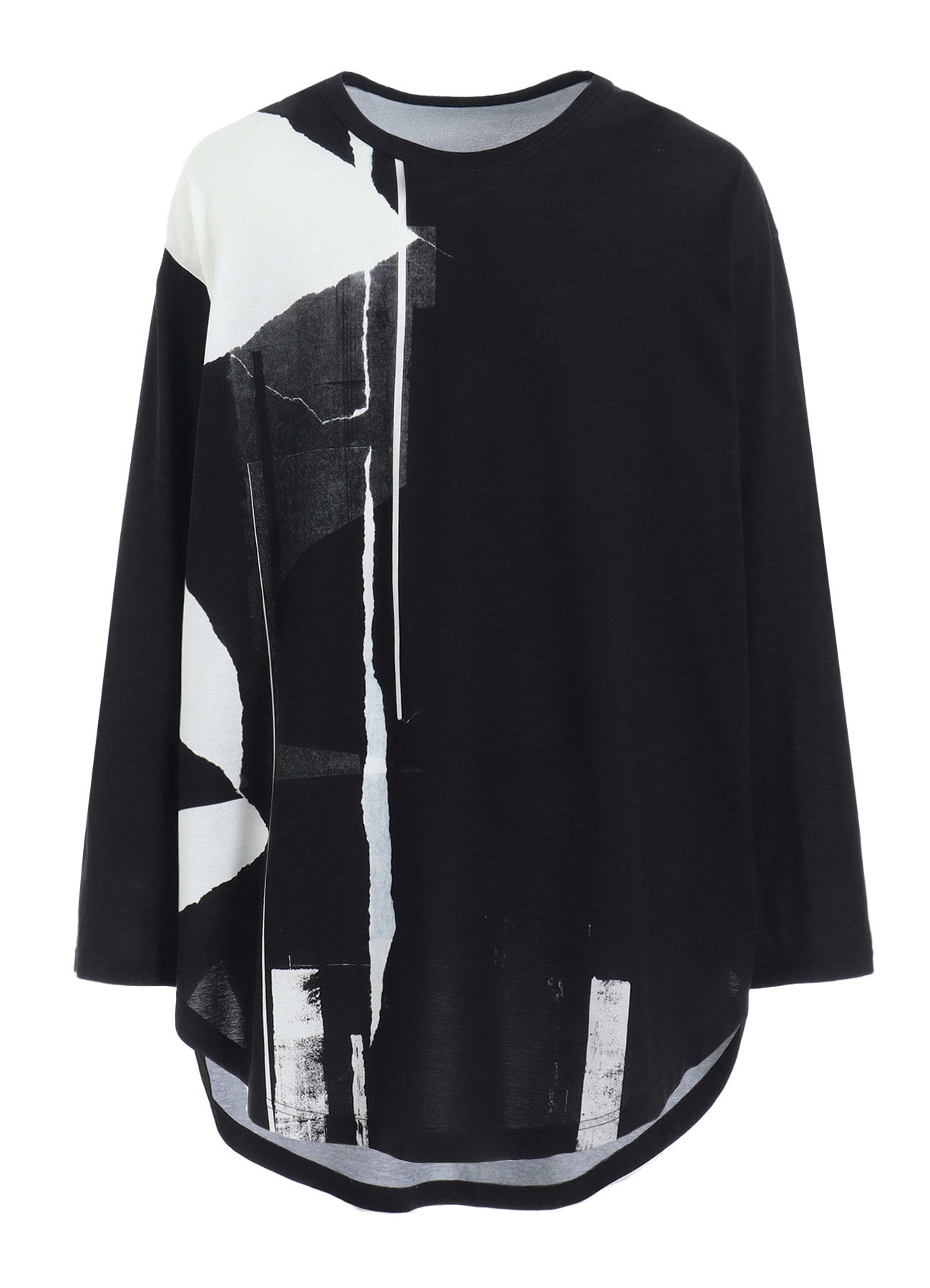 Soft Cotton Jersey T-Shirt with Torn Pattern Hem & Long Sleeves - Oversized Round Neck Jumbo Fit for Casual Wear & Street Style