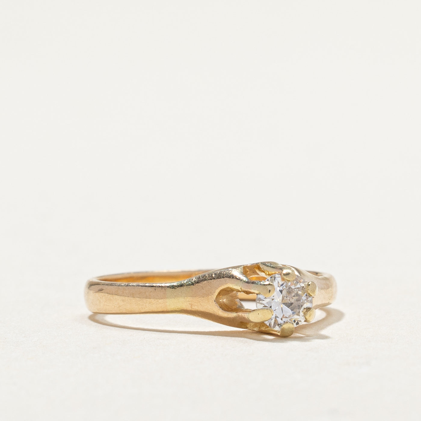 14K Yellow Gold Belcher Set Diamond Ring - 0.17ct Natural Diamond Engagement Ring for Women, Size 3.75 | Perfect for Wedding, Proposal, Anniversary & Special Occasions