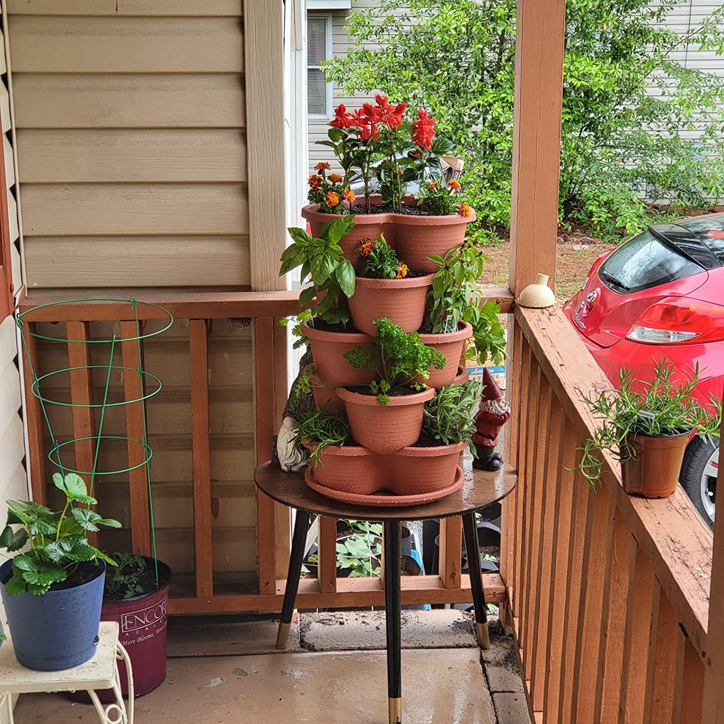 2-Pack Stackable Planter Pots - Brick Red 5-Tier Garden Tower for Vegetables, Herbs & Succulents | Indoor/Outdoor Vertical Gardening | Space-Saving Flower Pots for Balcony, Patio & Small Gardens