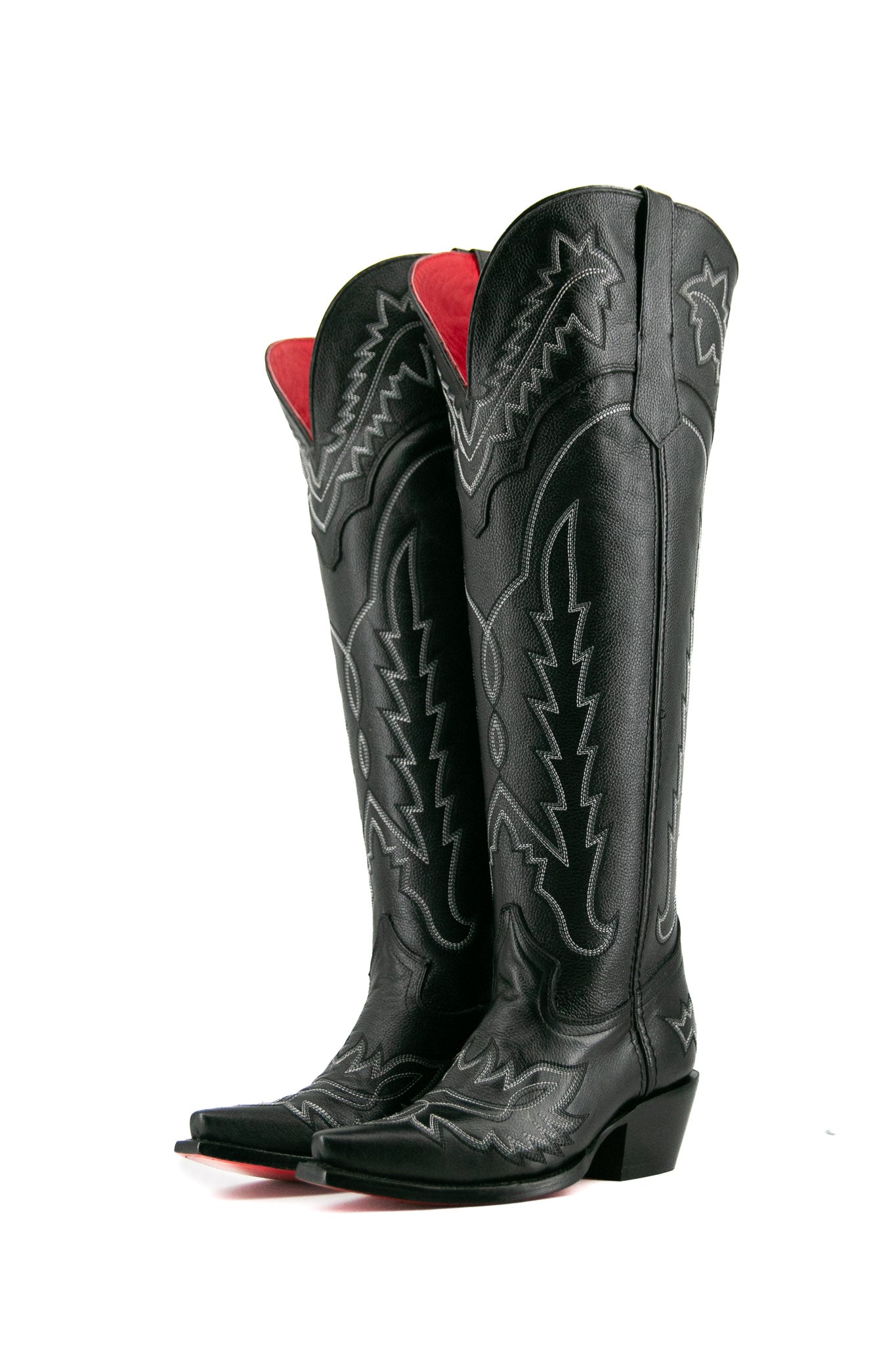 Stylish Maggie Knee High Red Bottom Wide Calf Snip Toe Cowgirl Boots for Women - Perfect for Country Dancing, Rodeos & Western Fashion