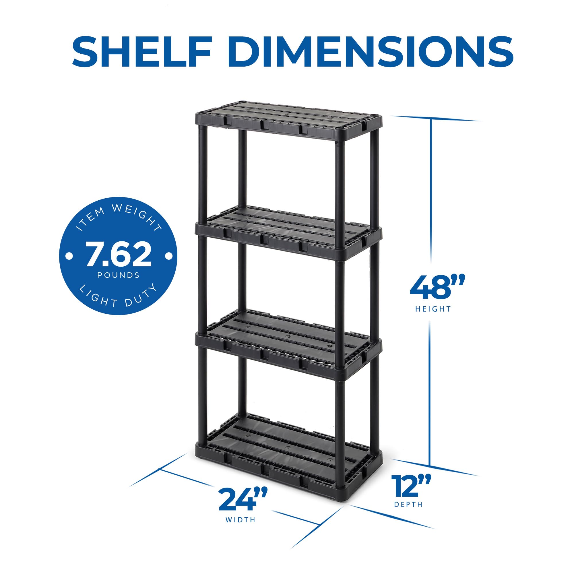 Gracious Living 3-Pack 4-Shelf Storage Shelving Unit - Fixed Height Light Duty Knect-A-Shelf Organizer in Black - Perfect for Closet, Garage, Pantry & Home Organization