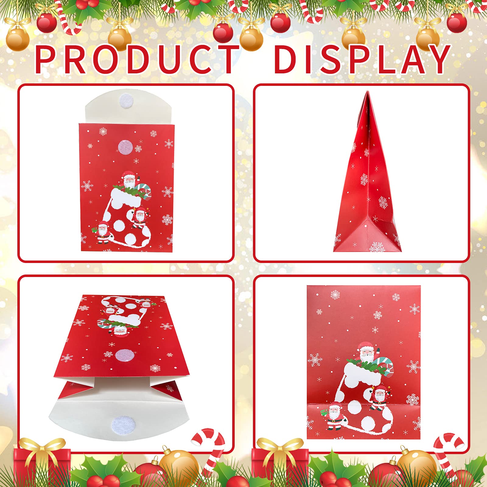 12-Piece Small Christmas Gift Bags with Magic Tape - Durable Xmas Treat Bags for Cookies, Candies & Gifts - Perfect for Holiday Parties, Stocking Stuffers & Festive Gift Giving