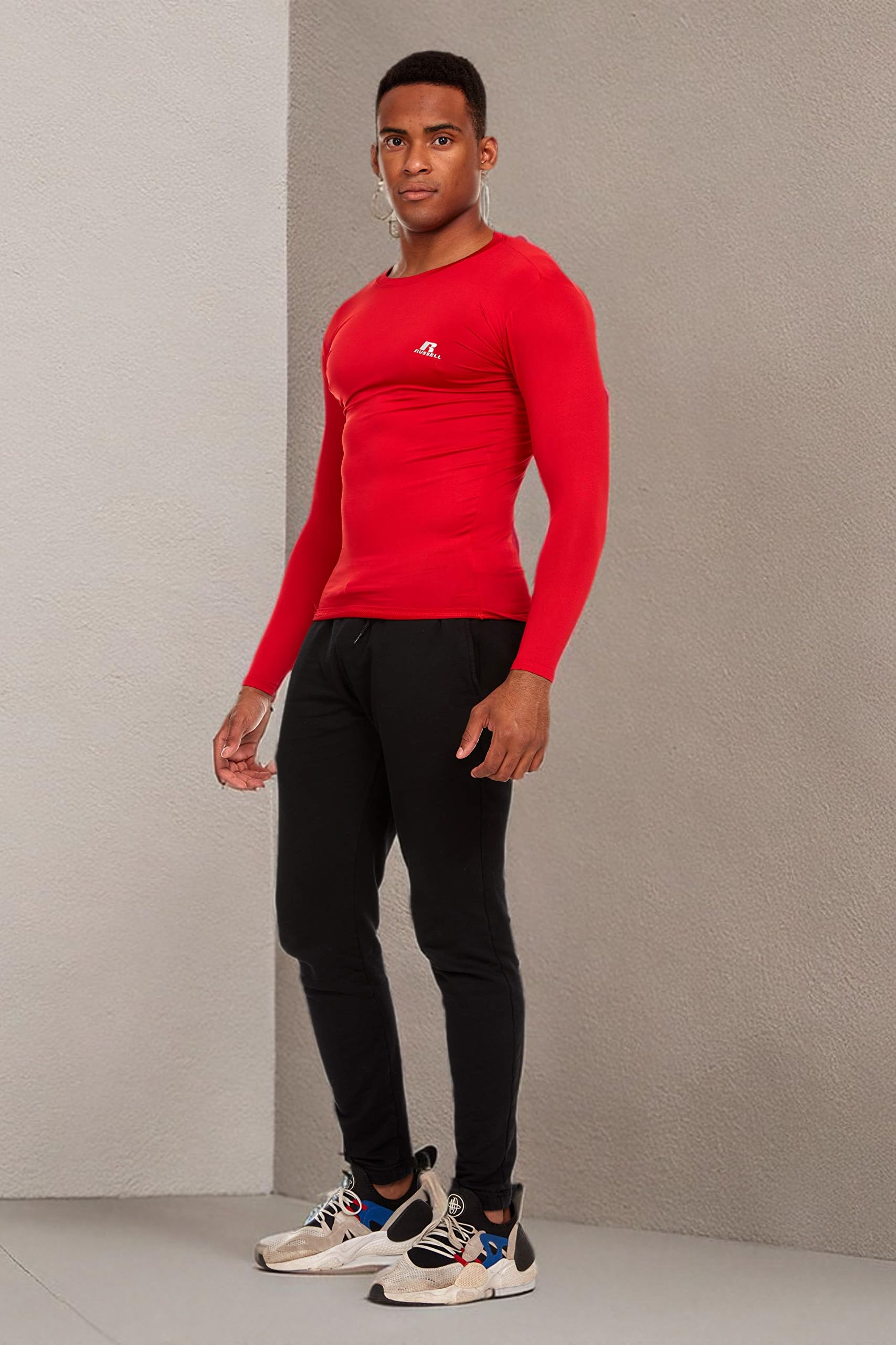 Russell Athletic Men's Long-Sleeve Compression Top - Lightweight Moisture-Wicking Workout Shirt for Running, Gym & Training - Performance Baselayer for Cold Weather & Active Sports
