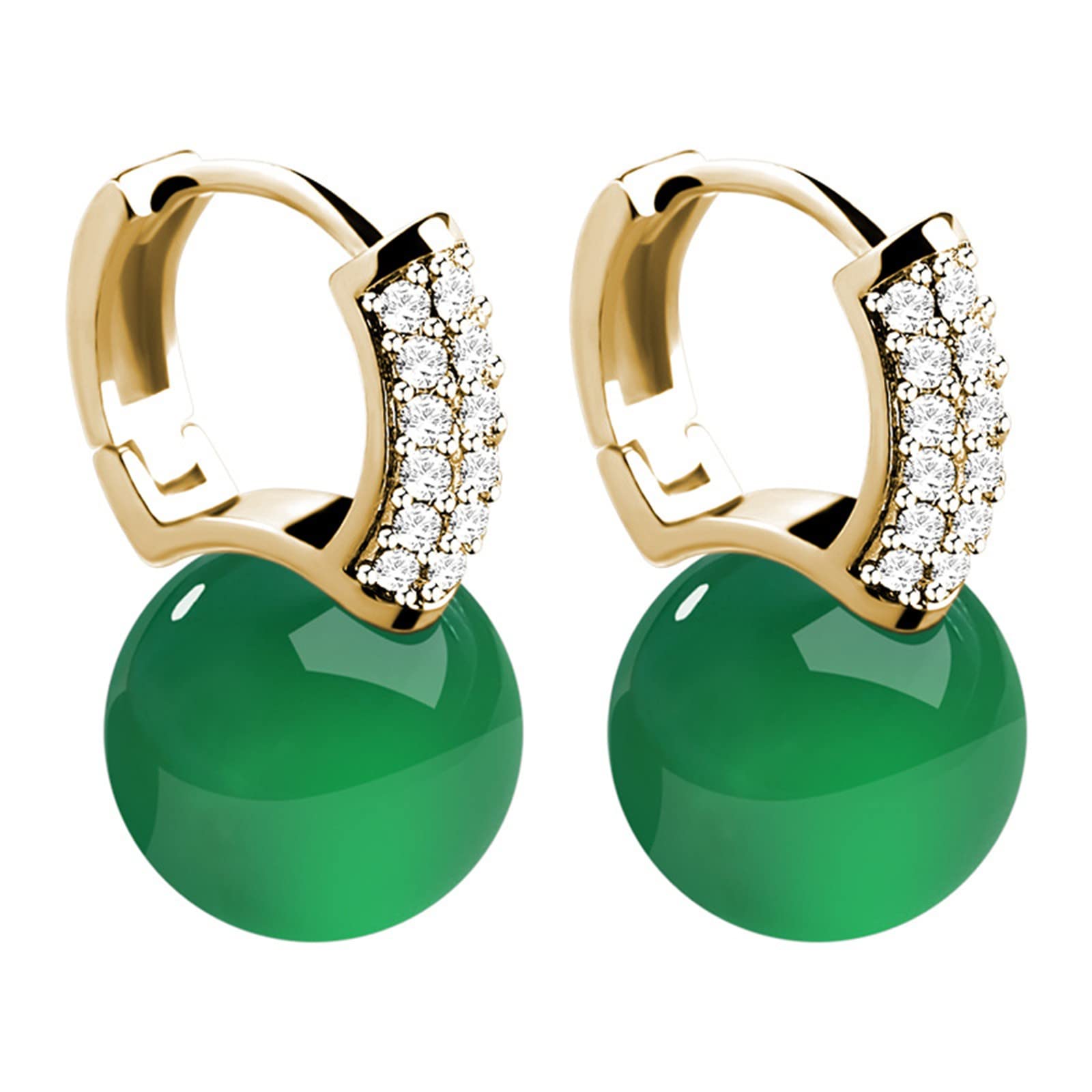 Kiosan Jade Bead Dangle Earrings for Women - Gold Plated Drop Earrings with Studs - Elegant Jewelry Gift for Christmas, Birthday & Special Occasions - Perfect for Parties, Weddings & Everyday Wear (One Size)