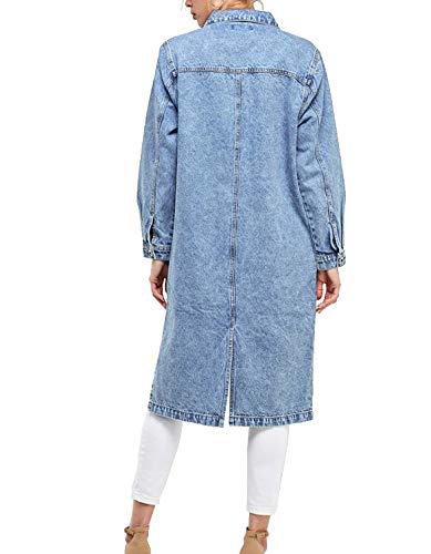 VKWear Women's Oversized Denim Jacket - Long Casual Maxi Cotton Coat with Button Up Design | Perfect for Spring Layering, Streetwear Fashion & Everyday Outfits
