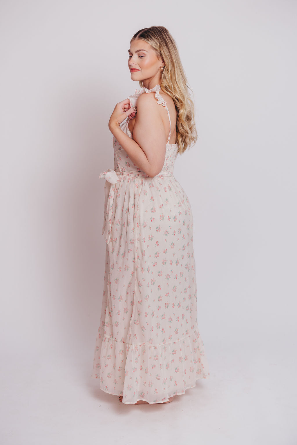Rosamund Bustier Style Maxi Dress - Floral Blush Pink Women's Plus Size Dress (S-3XL) | Perfect for Weddings, Parties & Summer Vacations