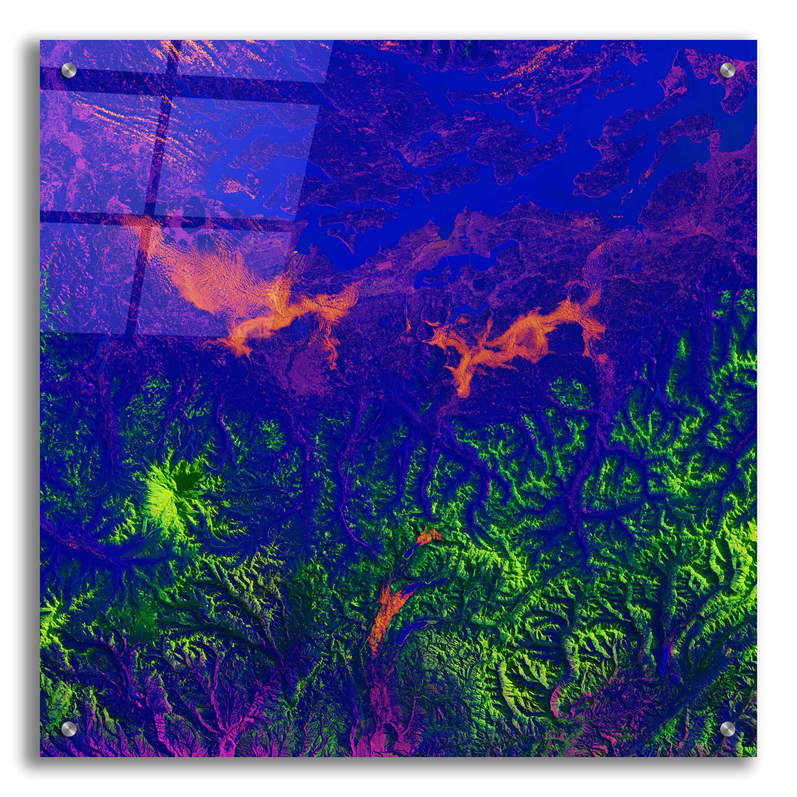 Epic Art 'Earth as Art: Fanciful Fluorescence' - 24x24 Inch Modern Acrylic Glass Wall Decor - Vibrant Abstract Landscape Painting for Living Room, Office & Bedroom