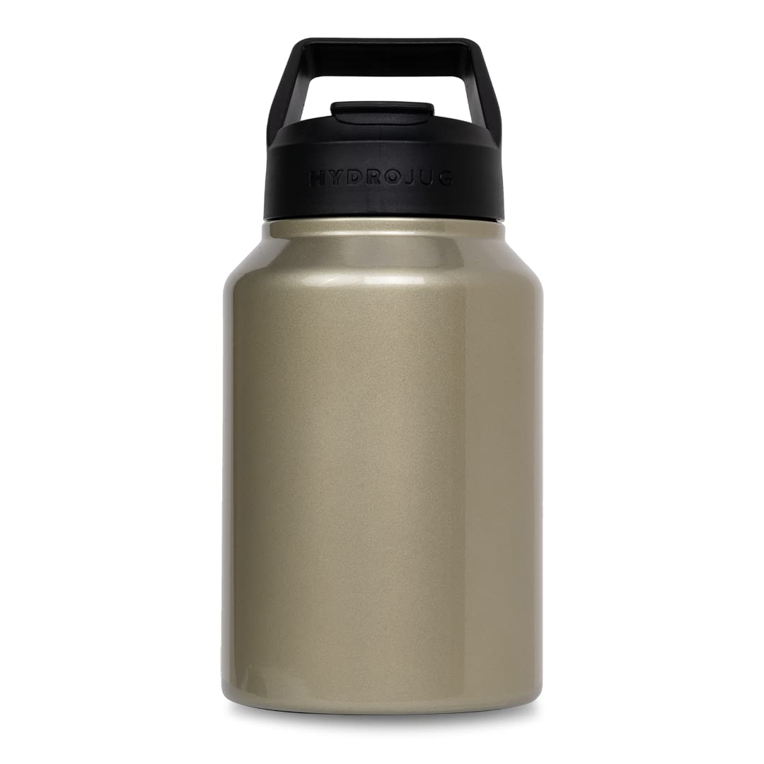 HydroJug 64oz Half Gallon Stainless Steel Water Bottle - Insulated Thermos Keeps Drinks Cold 24 Hours - Leakproof Silicone Base & Dual Function Lid (Straw/Sip) - Perfect for Gym, Hiking, Office & Outdoor Activities - Champagne Gold