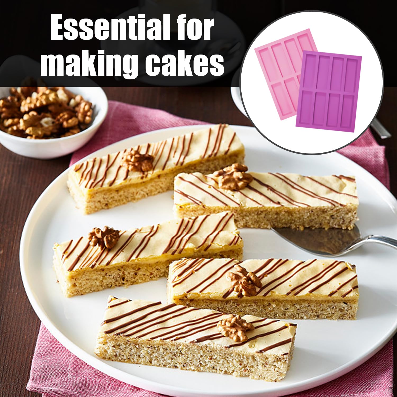 NyxSeat 8-Cavity Silicone Bar Mold - Non-Stick Rectangular Baking Tray for Granola Bars, Energy Bars, Cookies - Flexible & Easy to Release Kitchen Baking Tool (Perfect for Homemade Snacks, Meal Prep & Party Treats)
