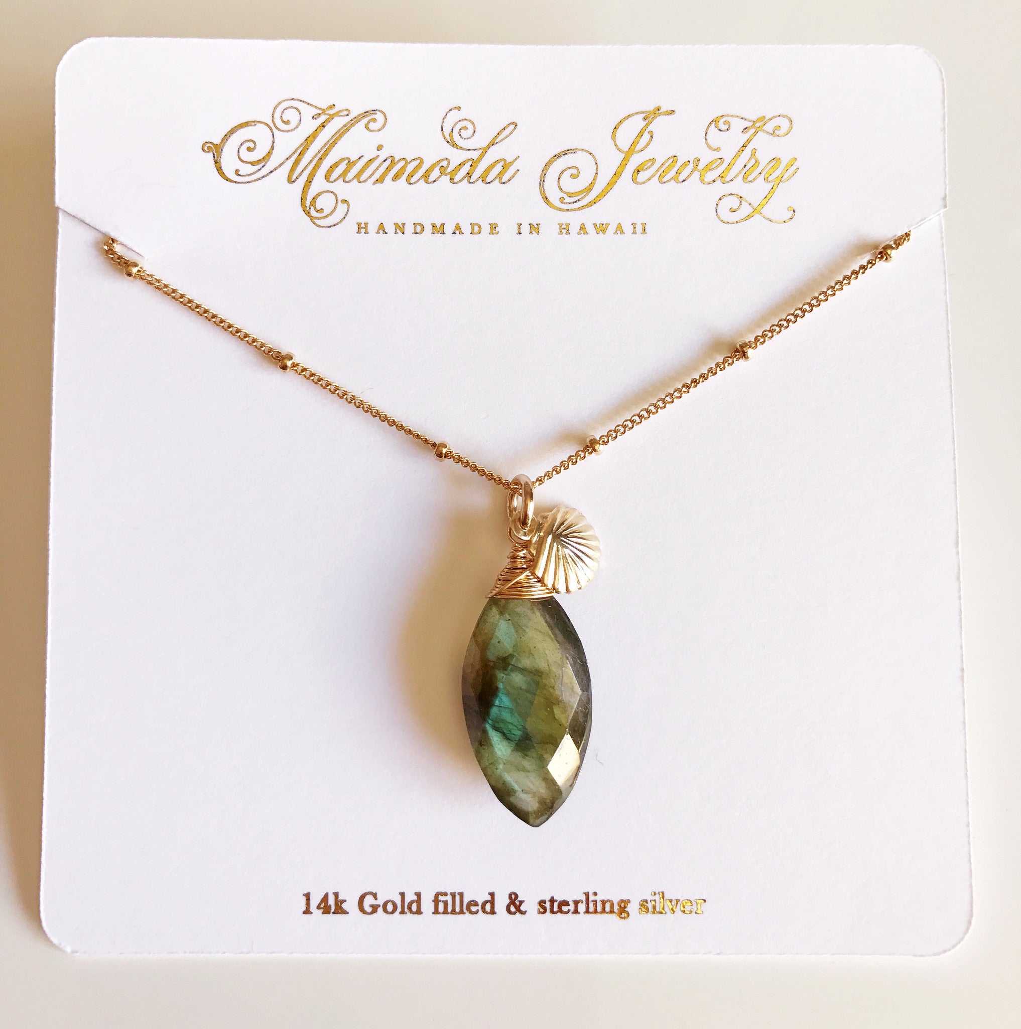 Keri Marquise Labradorite Necklace (N229) - Elegant Gemstone Jewelry for Women, Perfect for Parties & Special Occasions