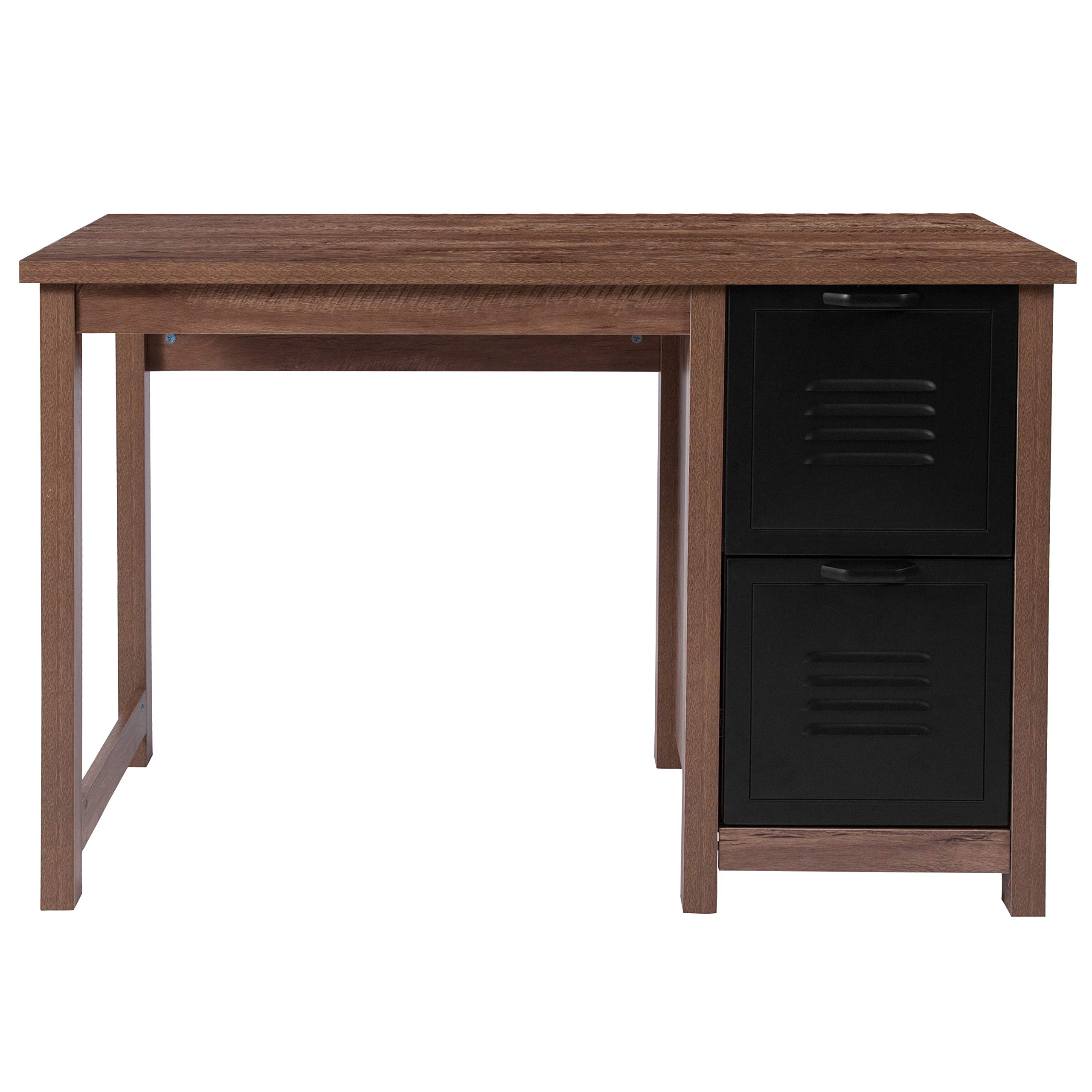 Flash Furniture Lancaster Collection Crosscut Oak Wood Grain Computer Desk with Metal Drawers - Home Office Desk for Work, Study & Gaming