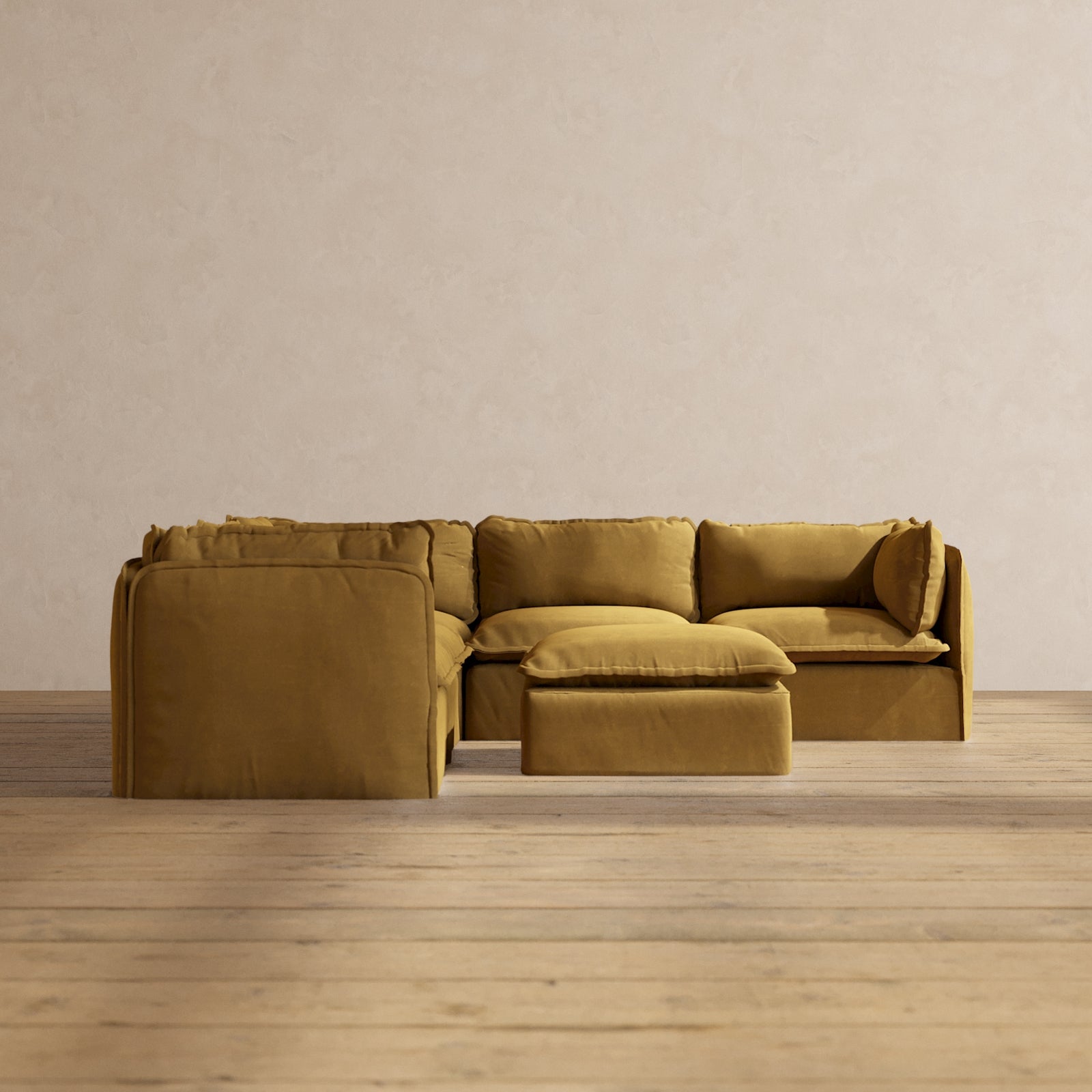 Modular Performance 5-Seater Corner Sectional Sofa with Ottoman in Toffee | Premium Fabric Blend - Perfect for Living Room, Family Room & Home Theater Comfort