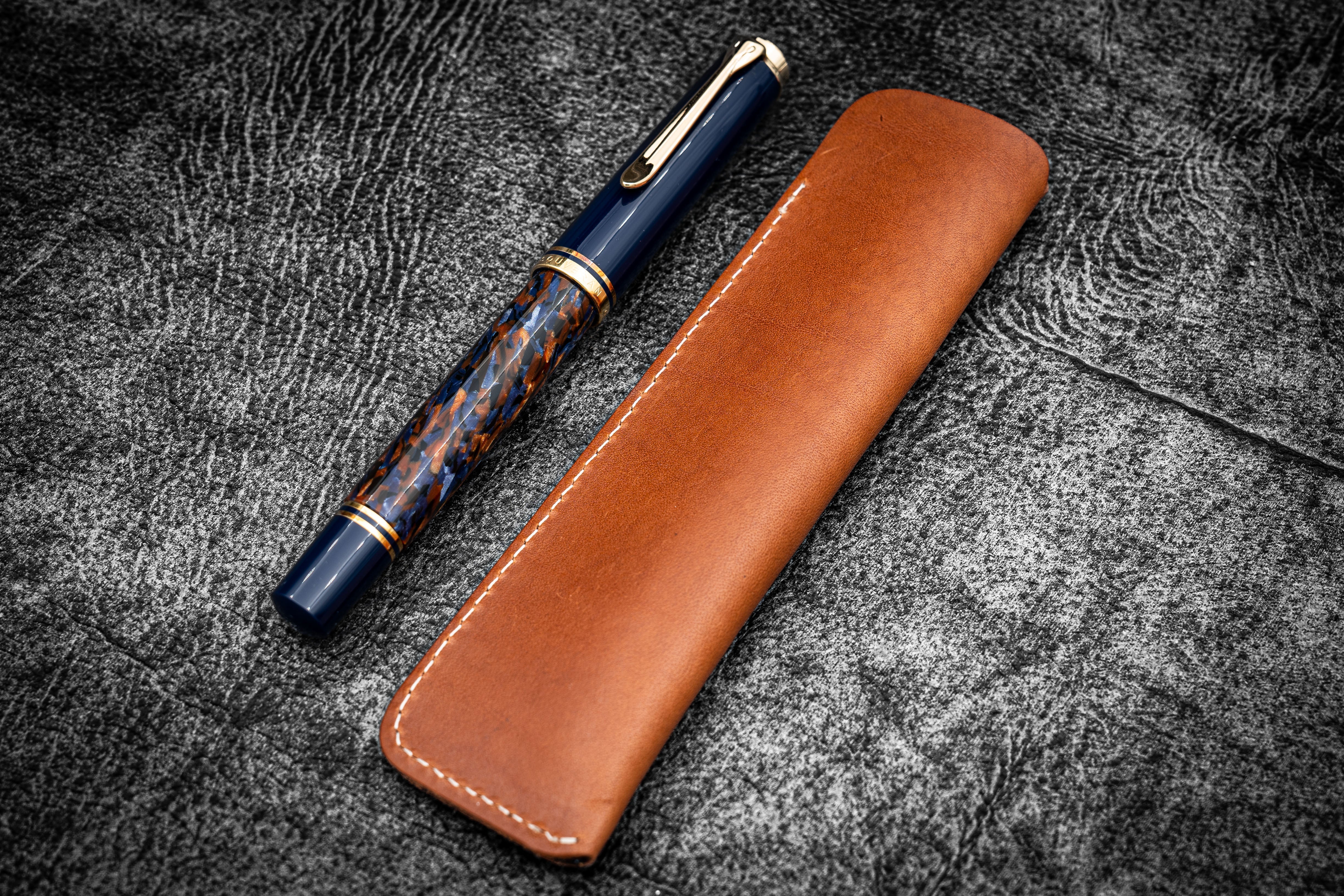 Premium Leather Single Fountain Pen Sleeve Case - Multiple Colors for Gift, Office & Travel Use