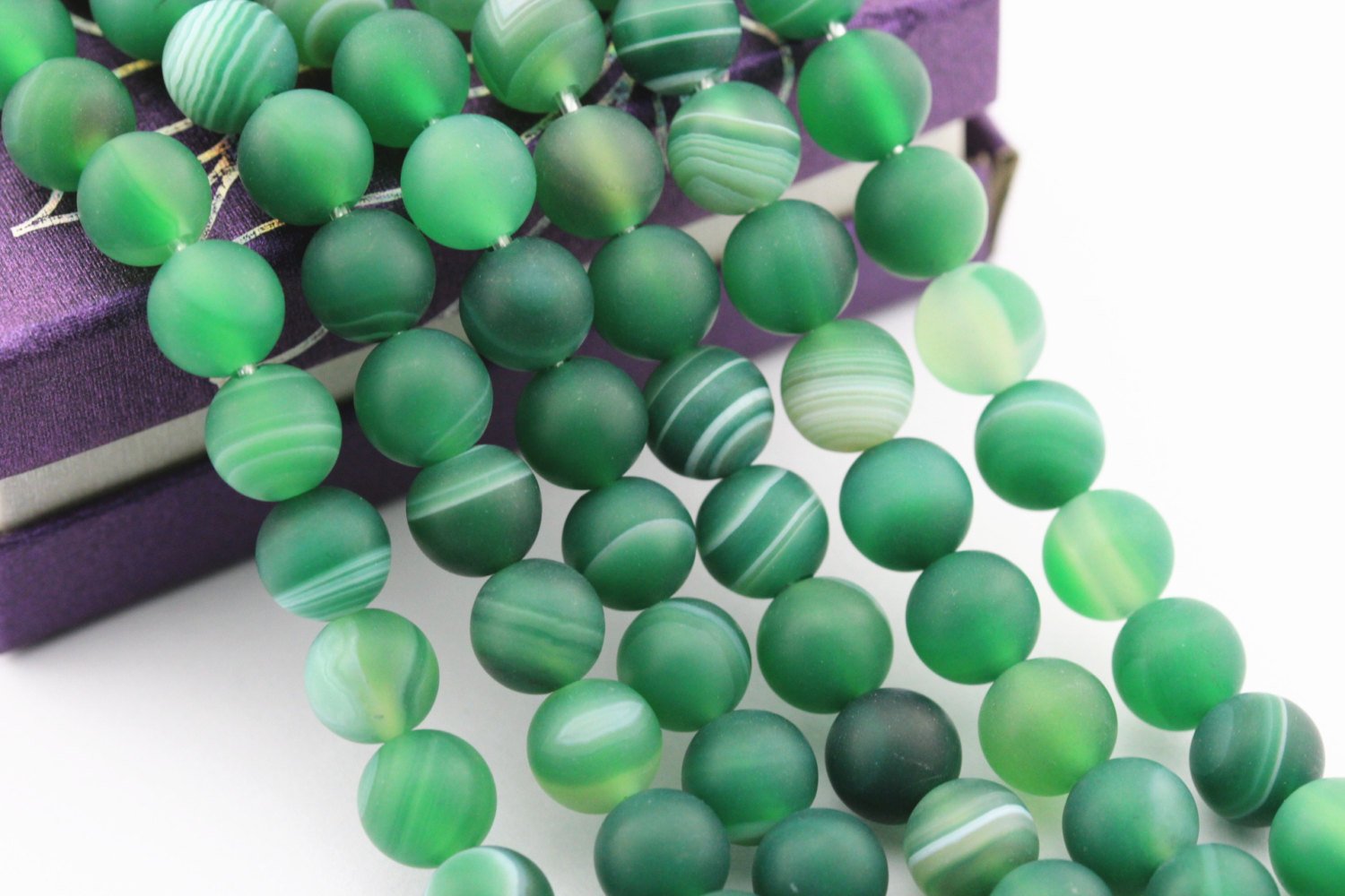 2.0mm Large Hole Green Striped Agate Matte Round Beads - 8mm, 10mm, 15.5mm Strand for Jewelry Making, DIY Crafts, Bracelets & Necklaces - Perfect for Boho, Handmade & Beading Projects