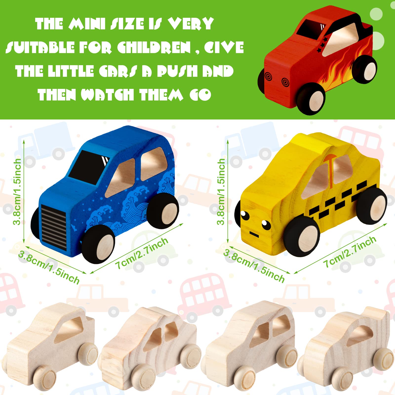 Chivao 12 Pcs Unfinished Wooden Car Toys - DIY Paintable Wood Crafts for Kids, Students & Home Activities | Easy Woodworking Projects for Creative Play & Learning (Vivid Style)