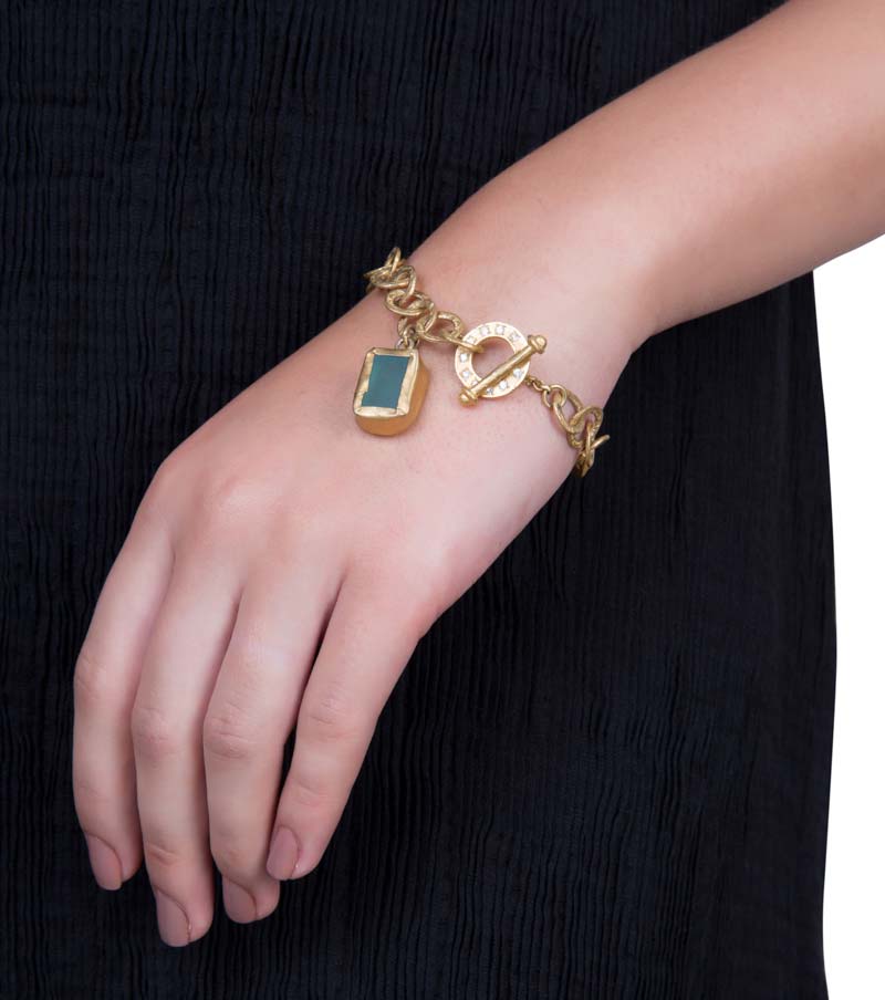 Elegant Green Chalcedony Gold Slip-On Bracelet for Women | Perfect for Parties, Weddings & Everyday Wear