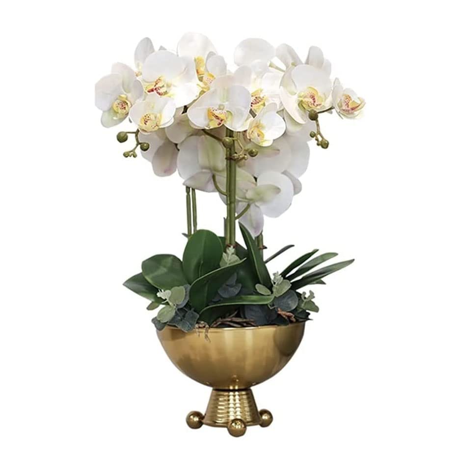 Premium Artificial Orchid Flower in Pot - White Phalaenopsis Fake Plant with Vase - Realistic Faux Floral Decor for Home, Office, Wedding, Living Room & Indoor Spaces