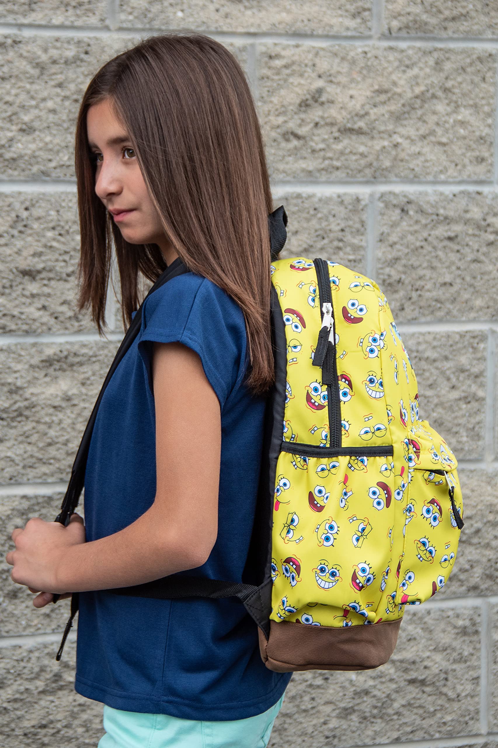 SpongeBob SquarePants Backpack with Fun Face Expressions - Nickelodeon Cartoon Character School Bag for Kids & Teens - Perfect for School, Travel, and Anime Conventions