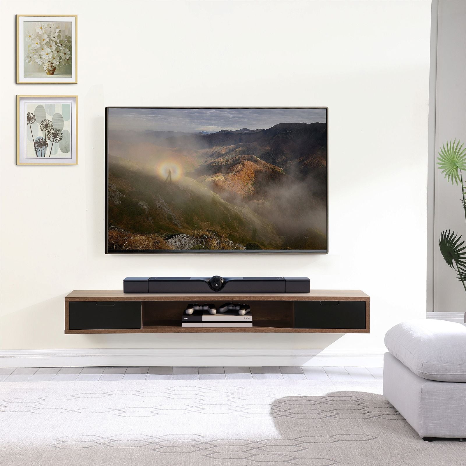 Criterion 2000mm Dark Oak Wall Mount TV Stand - Modern Air Entertainment Cabinet for Living Room, Bedroom & Home Theater