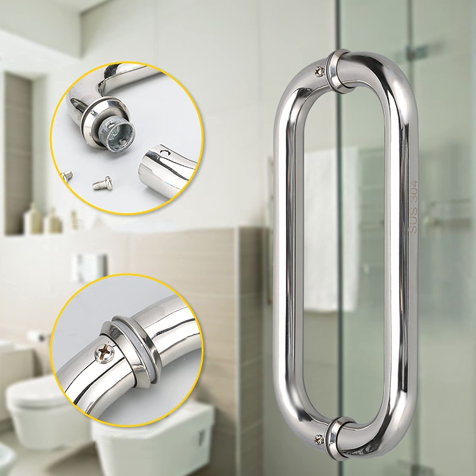 Stainless Steel Shower Door Handle - Heavy Duty Push Pull for Bathroom (440mm) - Replace Old Handles