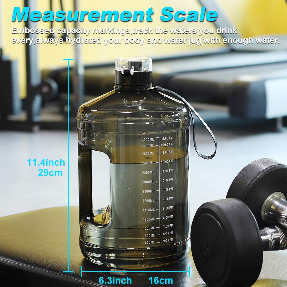 128oz Leakproof BPA Free Water Bottle with Handle - Motivational Time Marker for Fitness & Sports Hydration