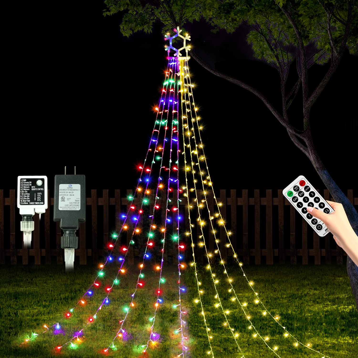320 LED Christmas Snowflake String Lights - Color Changing & Warm White Fairy Twinkle Lights for Indoor Outdoor Holiday Decorations - Perfect for Xmas Tree, Party, Gate, Yard & Home Decoration