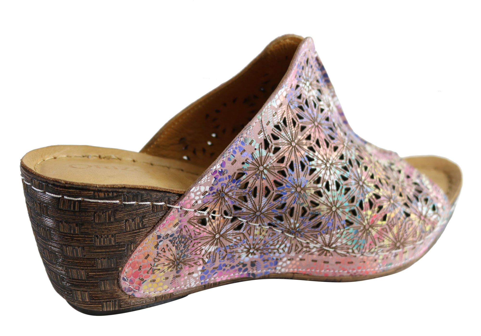 Orizonte Deb Women's European Leather Comfortable Wedge Slide Sandals - Stylish & Supportive for Summer, Beach, and Casual Outings