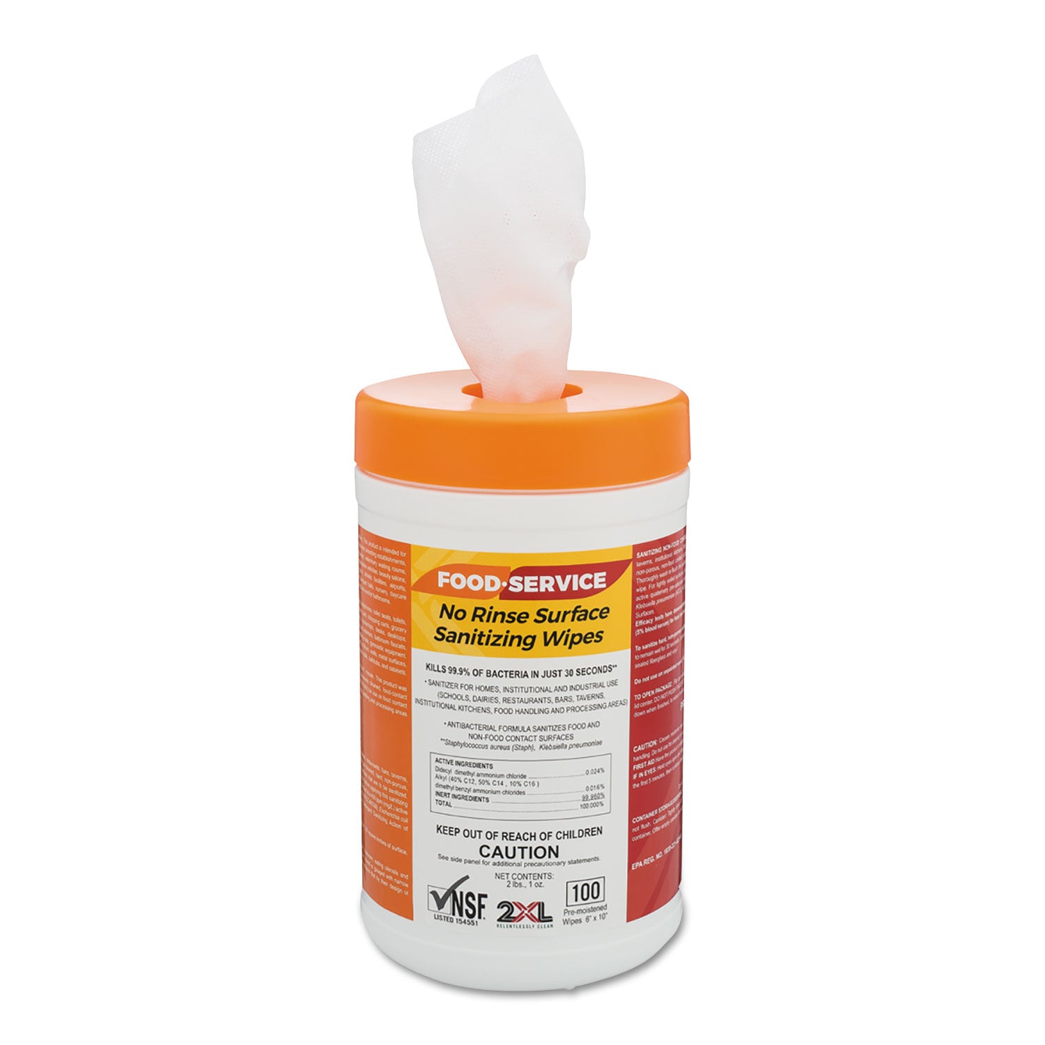 2XL Food Service No Rinse Surface Sanitizing Wipes - 6