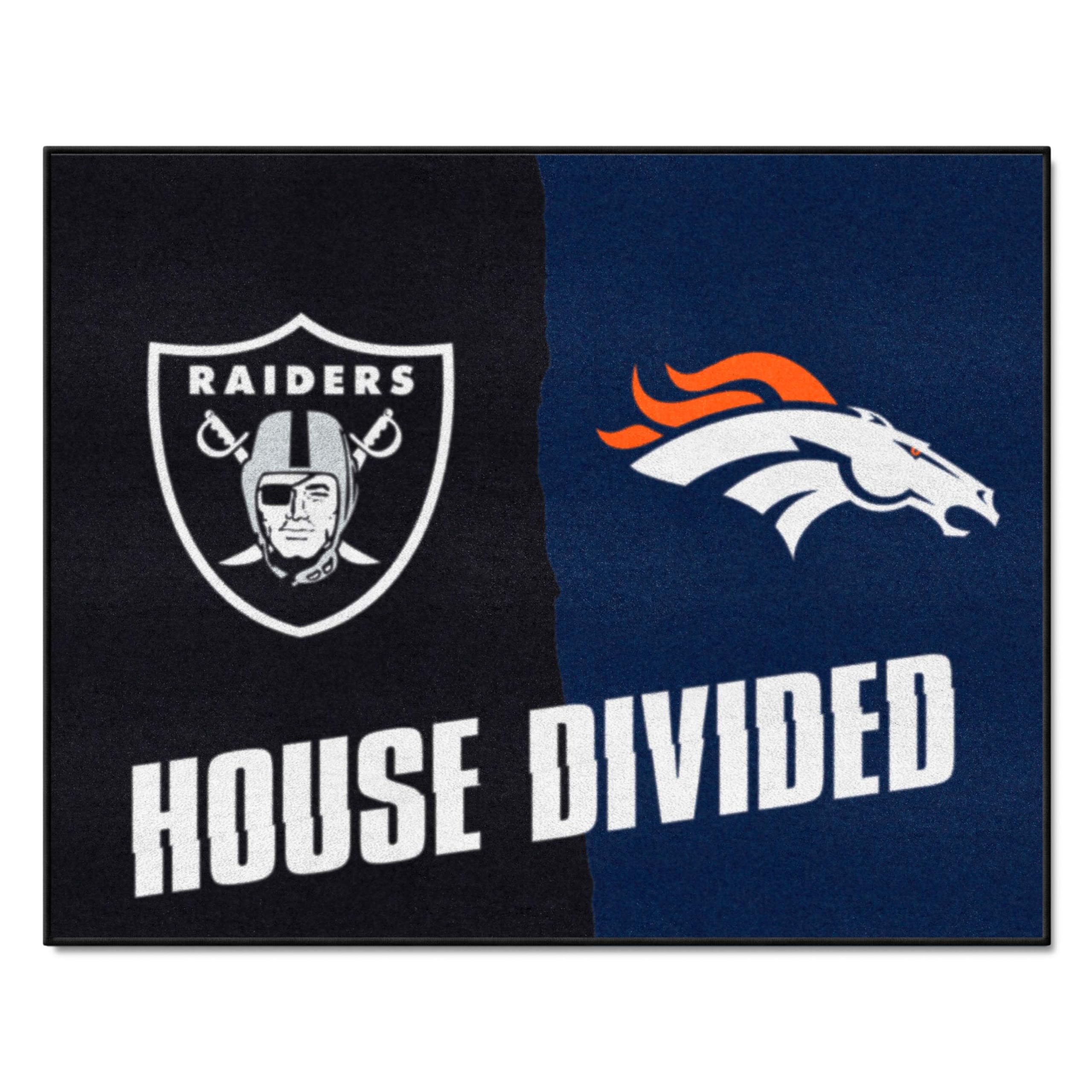 NFL House Divided Rug - Denver Broncos vs Las Vegas Raiders Team Logo Carpet, 33.75
