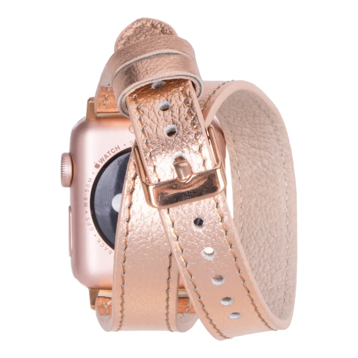 Slim Bronze Leather Double Tour Strap for Apple Watch - Elegant & Durable Replacement Band for Work, Gym & Everyday Wear