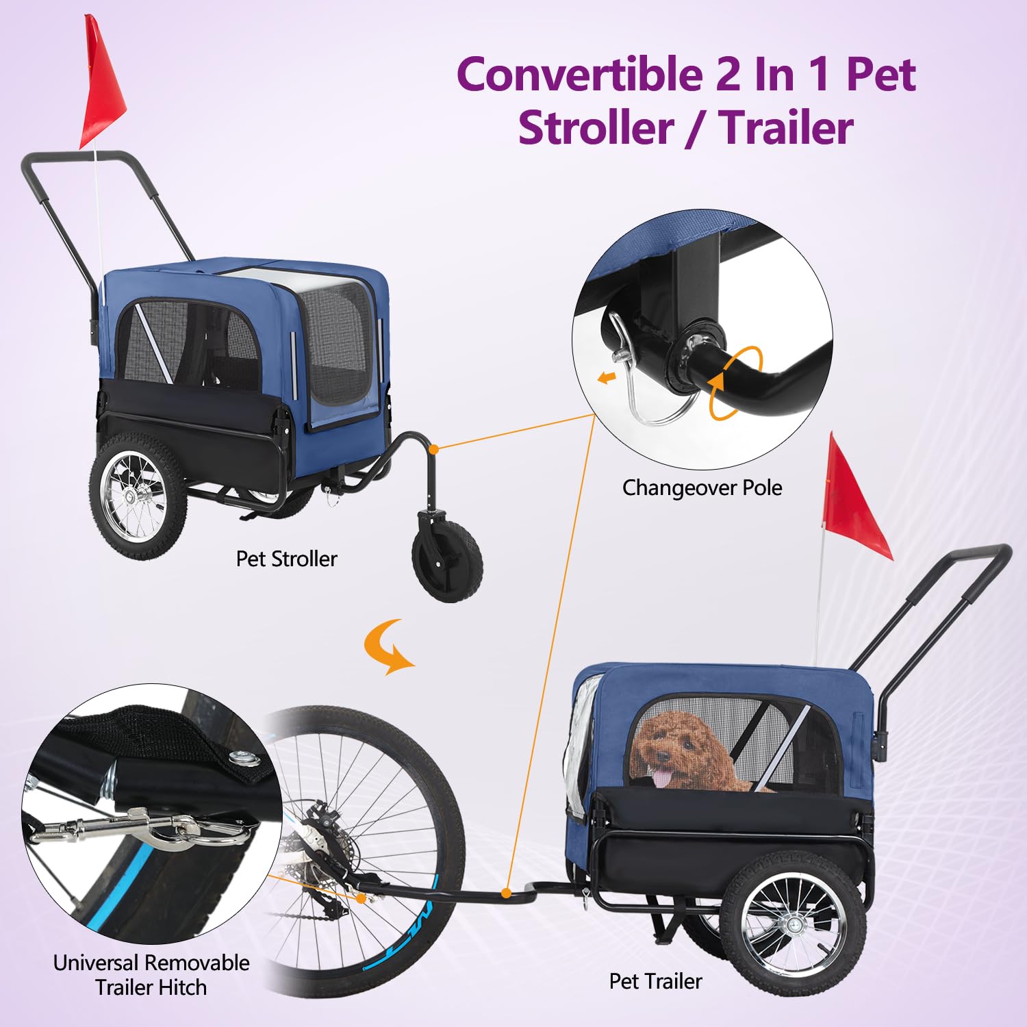 BestPet 2-in-1 Dog Bike Trailer & Pet Stroller - Universal Trailer Hitch, Waterproof Cover for Medium & Large Dogs - Perfect for Cycling, Jogging & Outdoor Adventures