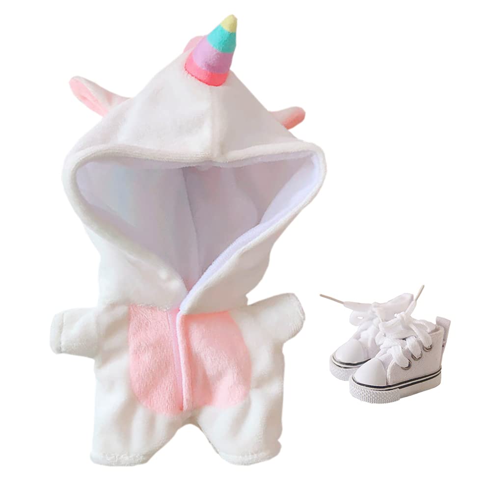 Niannyyhouse 20cm (7.8in) Unicorn Plush Doll Clothes Set - Soft Onesie & Shoe 2-Piece Pajama Outfit in White | Perfect for Stuffed Animal Dress Up, Collectible Display & Gift Giving