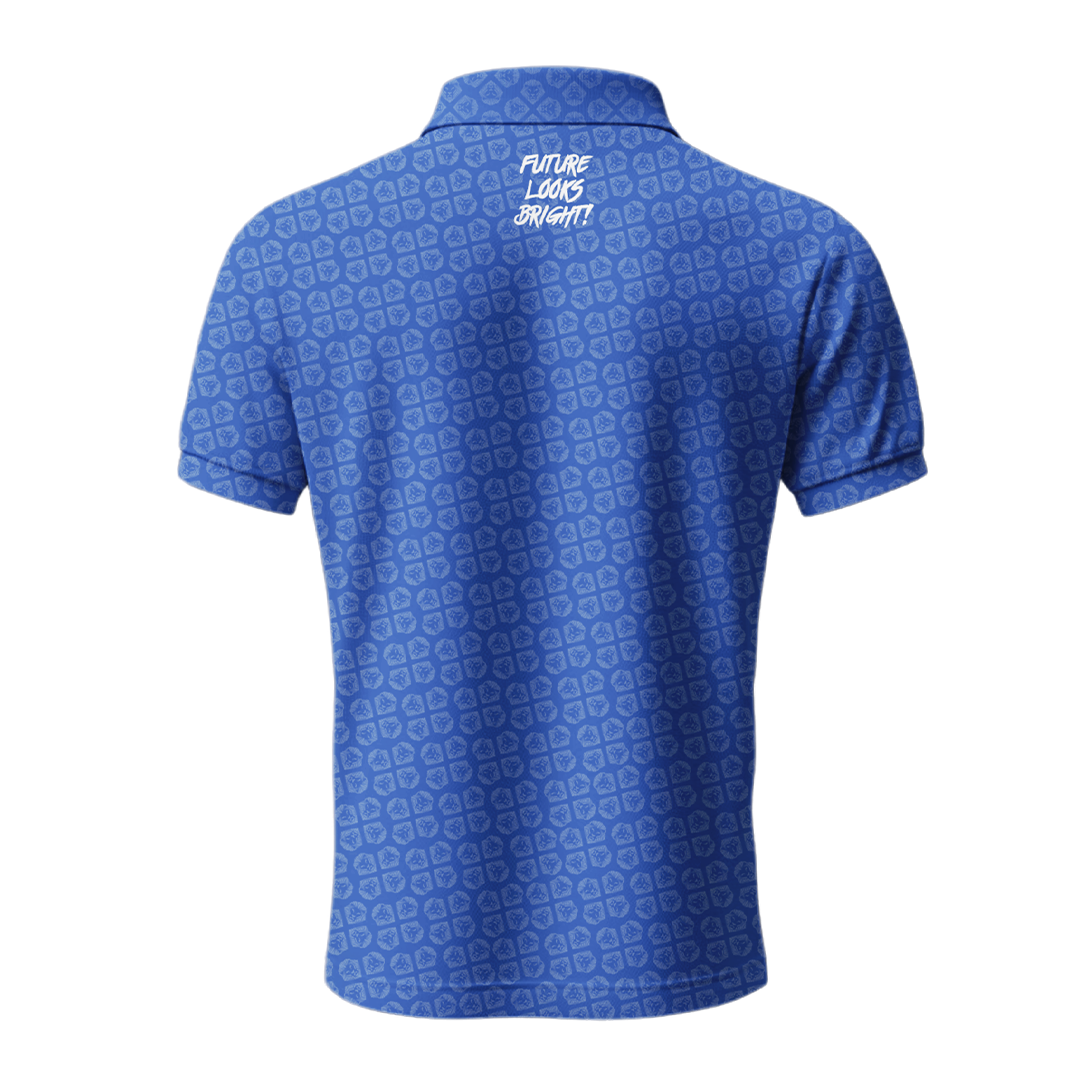 Lion Shield Royal Blue & Grey Pattern Short Sleeve Polo Shirt for Men - Classic Fit Casual Wear for Golf, Office & Summer Outings