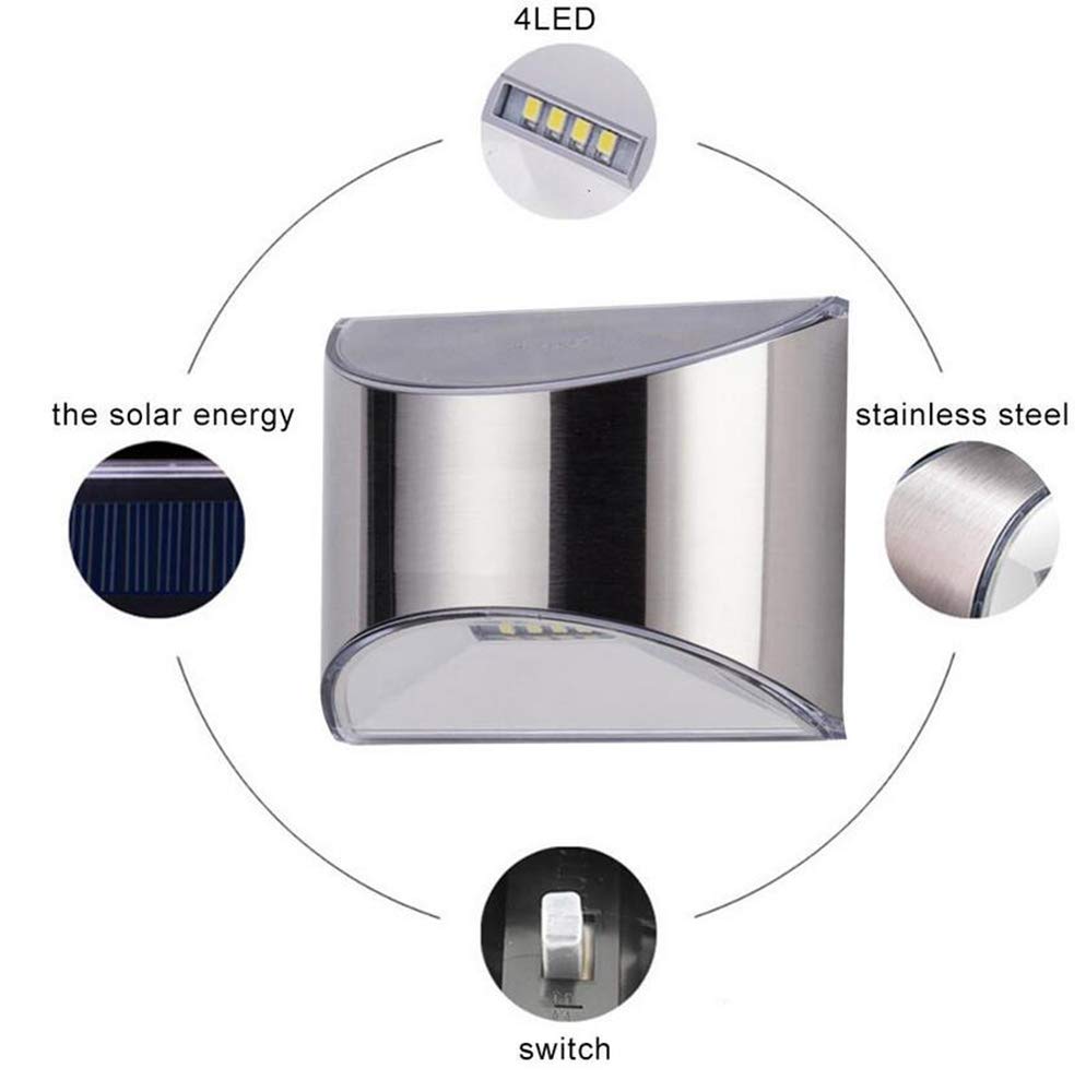 Solar Powered Outdoor Wall Lights - 4 Pack Stainless Steel LED Solar Fence Lights for Deck, Garden, Yard, Patio, Staircase & Walkway | Weatherproof & Energy Efficient | Perfect for Pathway Lighting & Landscape Decoration