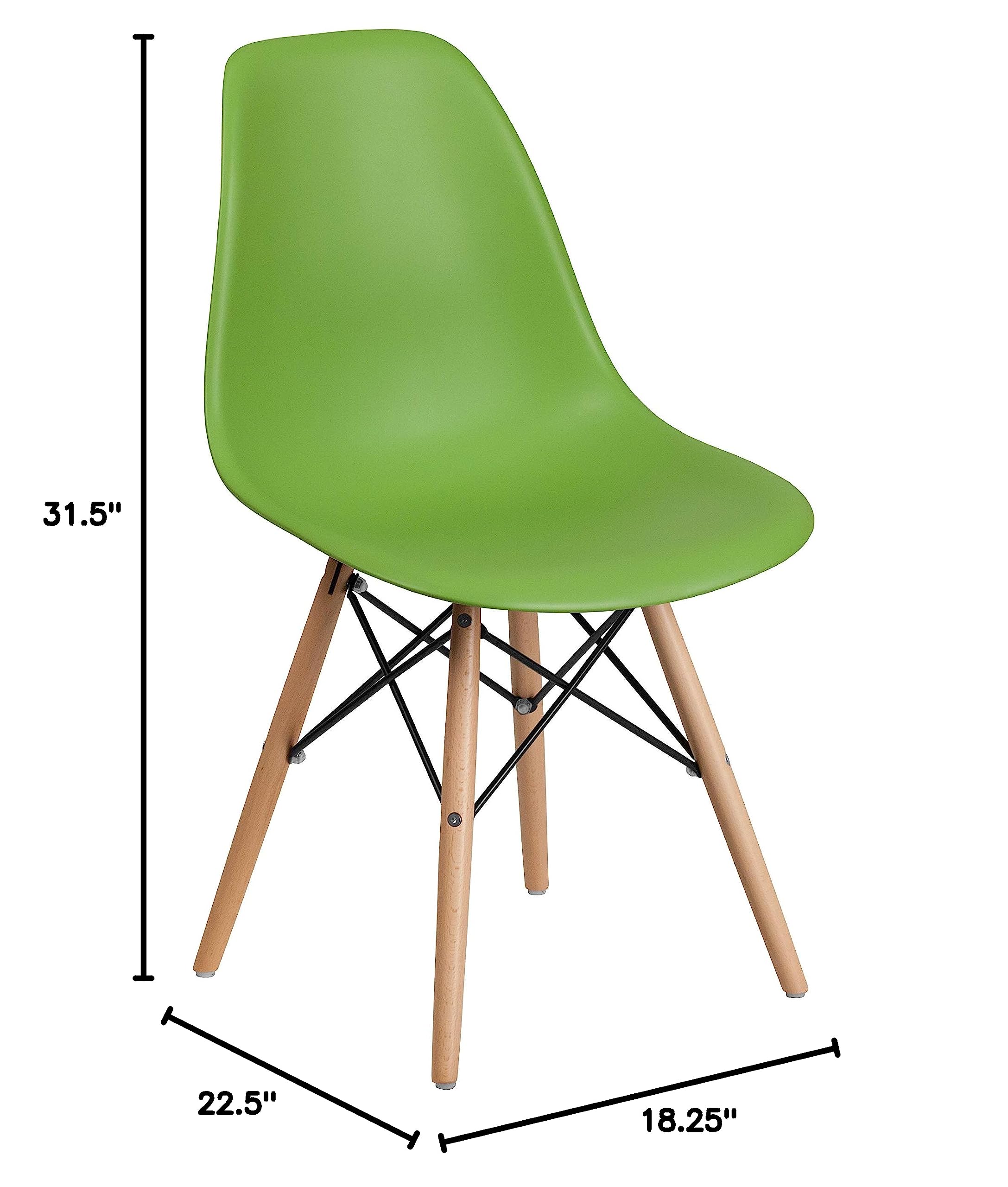 2 Pack Green Plastic Chairs with Wooden Legs - Durable Outdoor & Indoor Seating - Side Chairs for Restaurants, Cafes, and Patio Use