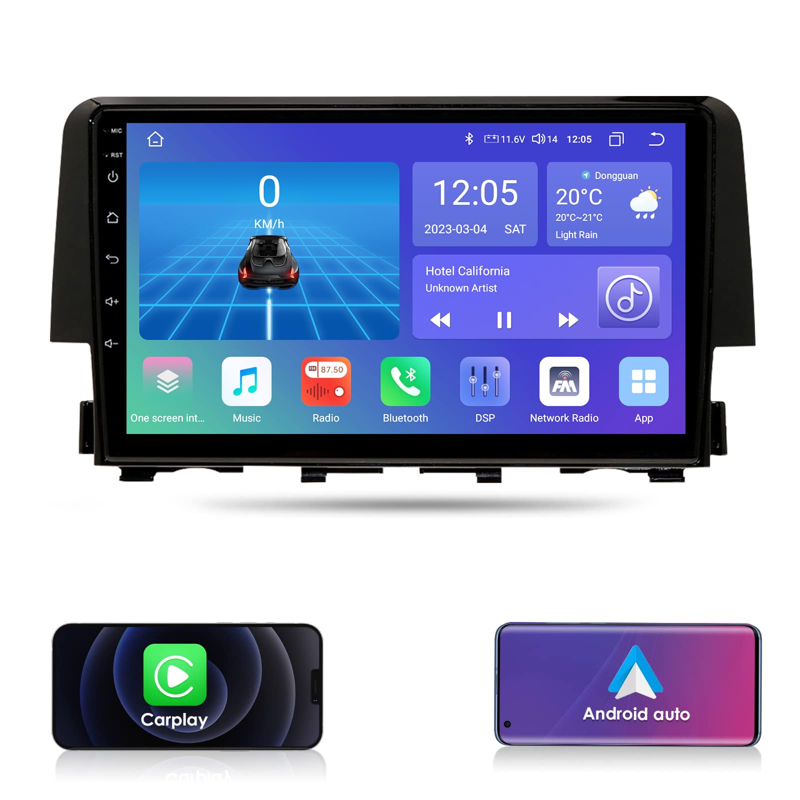 2016-2021 Honda Civic Car Stereo - 8-Core Android 12 Navigation System with QLED Touchscreen, Apple CarPlay, Android Auto, WiFi, 4GB RAM + 32GB ROM | Weather Widget, RDS, DSP, SWC | Perfect for Daily Commuting & Road Trips