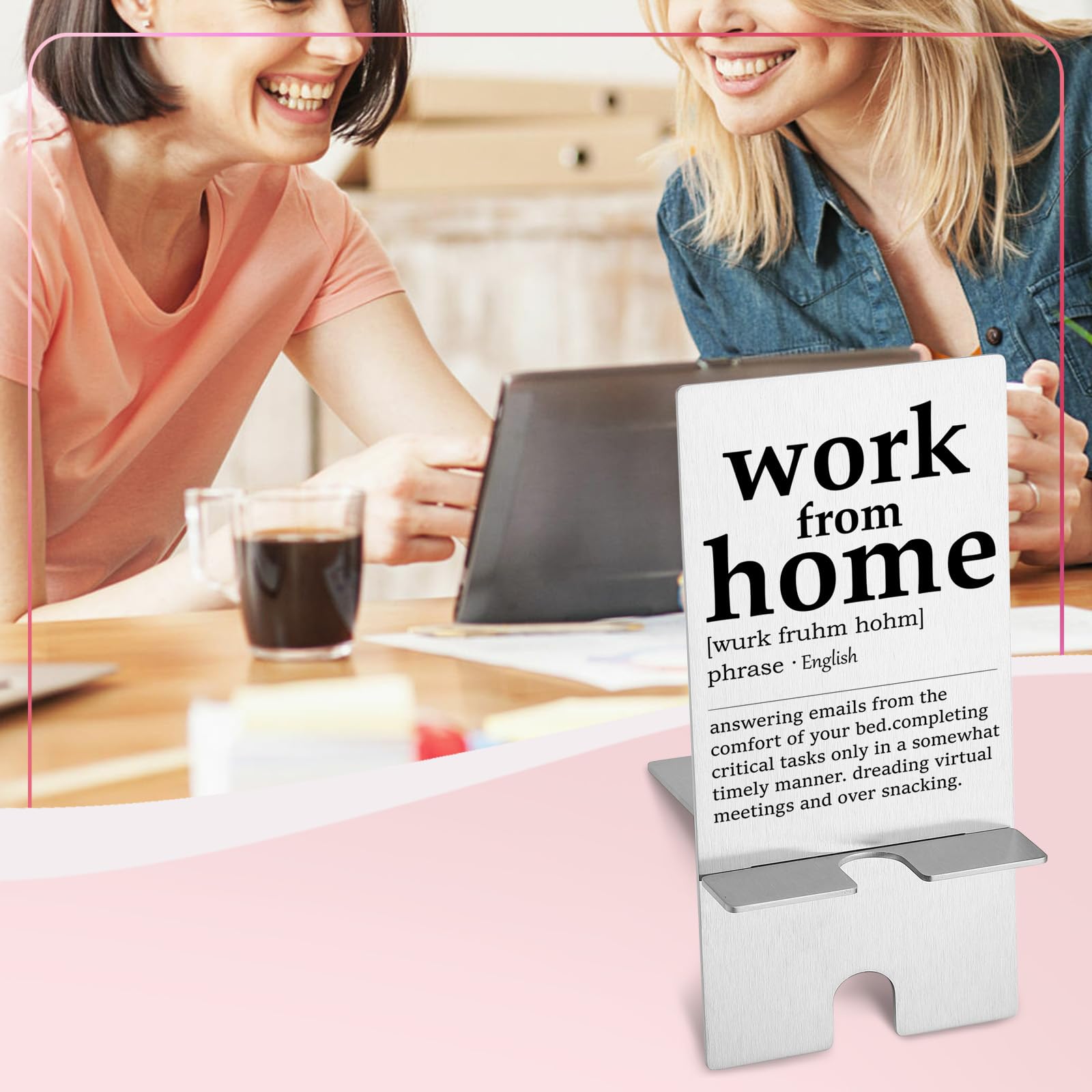YODOCAMP Funny Work from Home Definition Metal Phone Stand - Cute Desk Holder for Cell Phones, Perfect Gift for Women, Men, Boss, Coworkers & Friends - Ideal for Office, Home Desk & Remote Work Setup